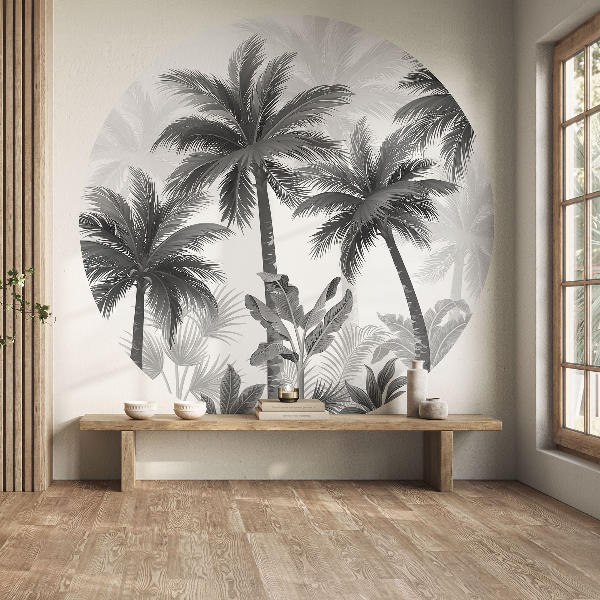 Exotische palmen landschap Fotobehang - rond - vliesbehang/zelfklevend vliesbehang