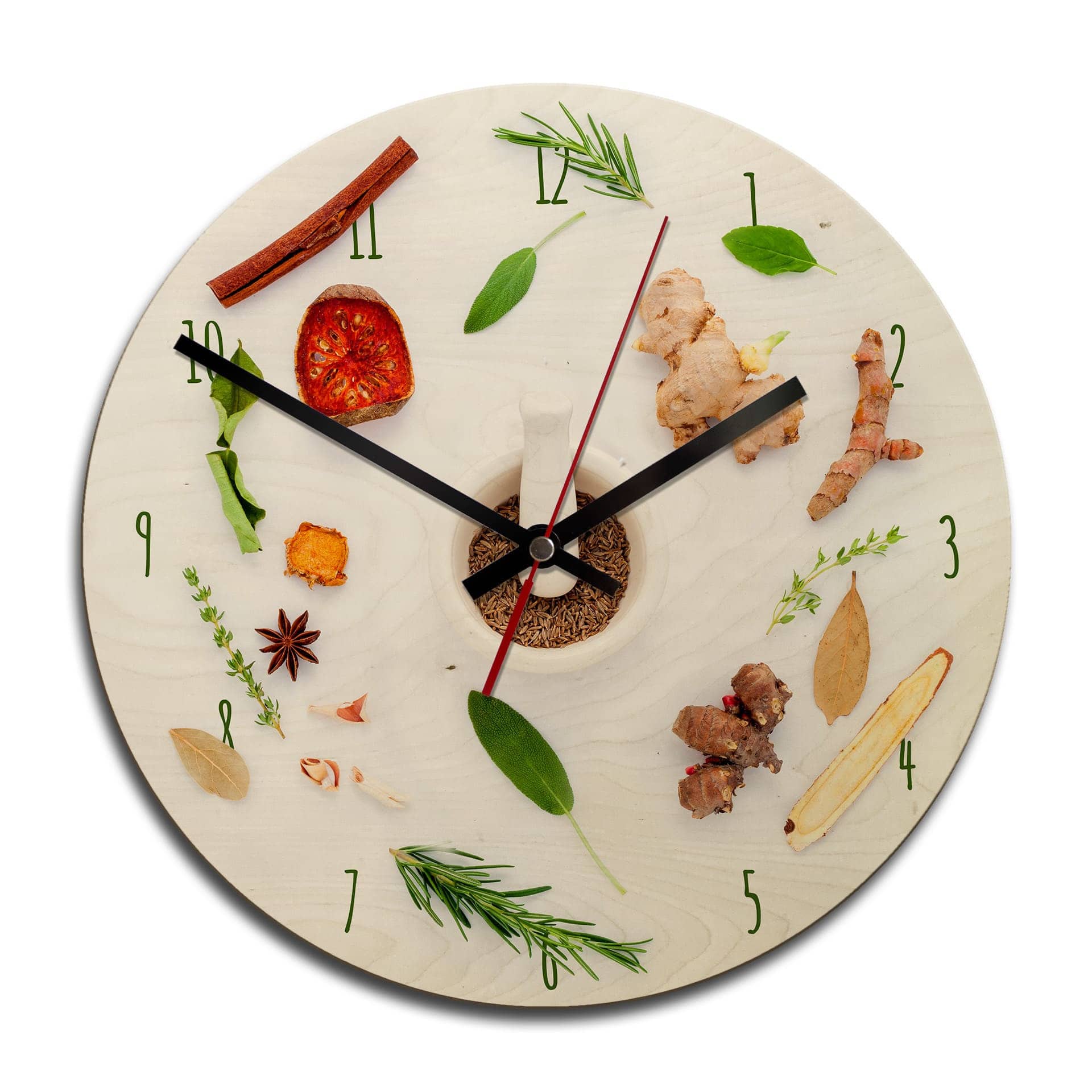 Horloge murale en bois - Herbes arômatiques