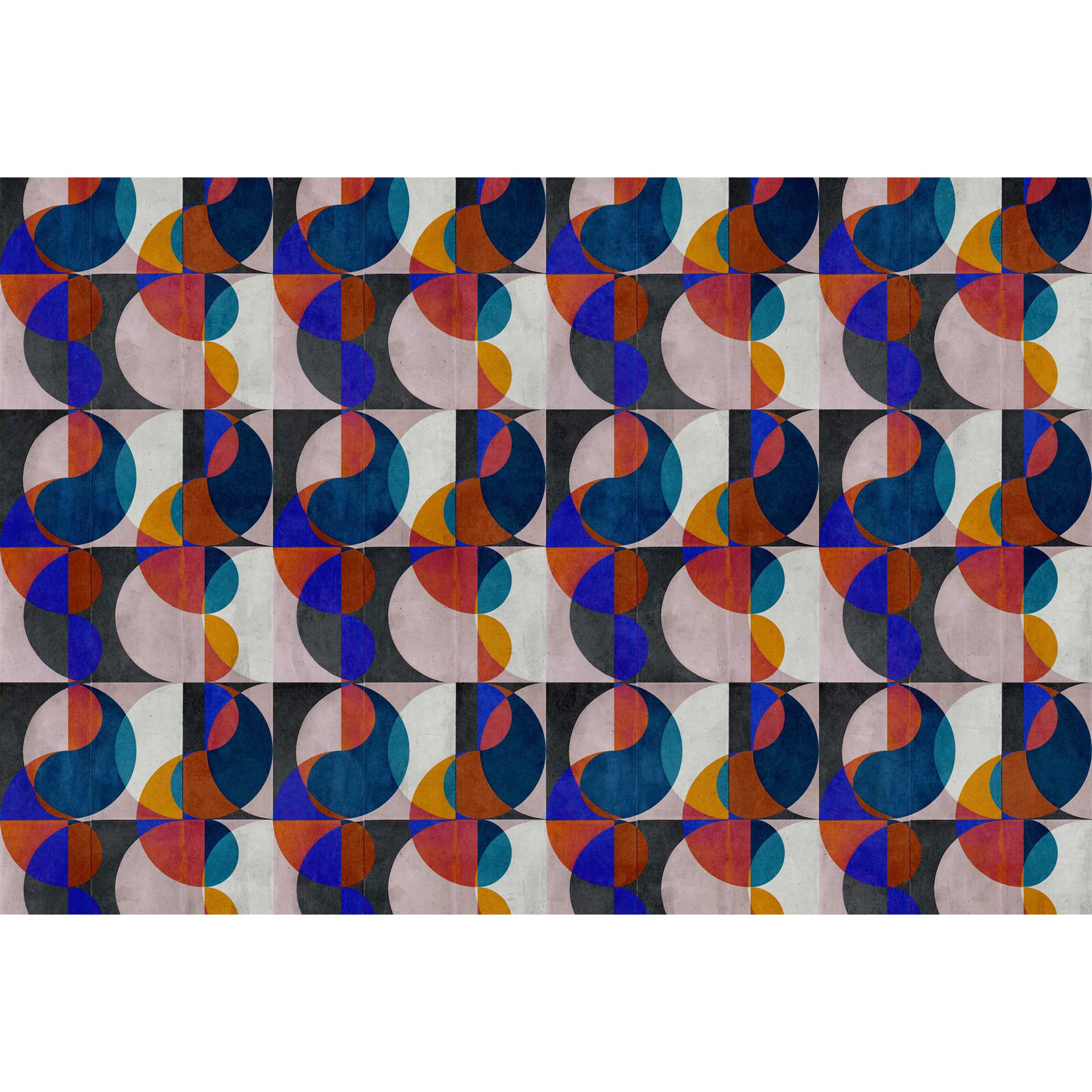 Retro geometrisch behang in blauw en oranje - stijlvol vliesbehang