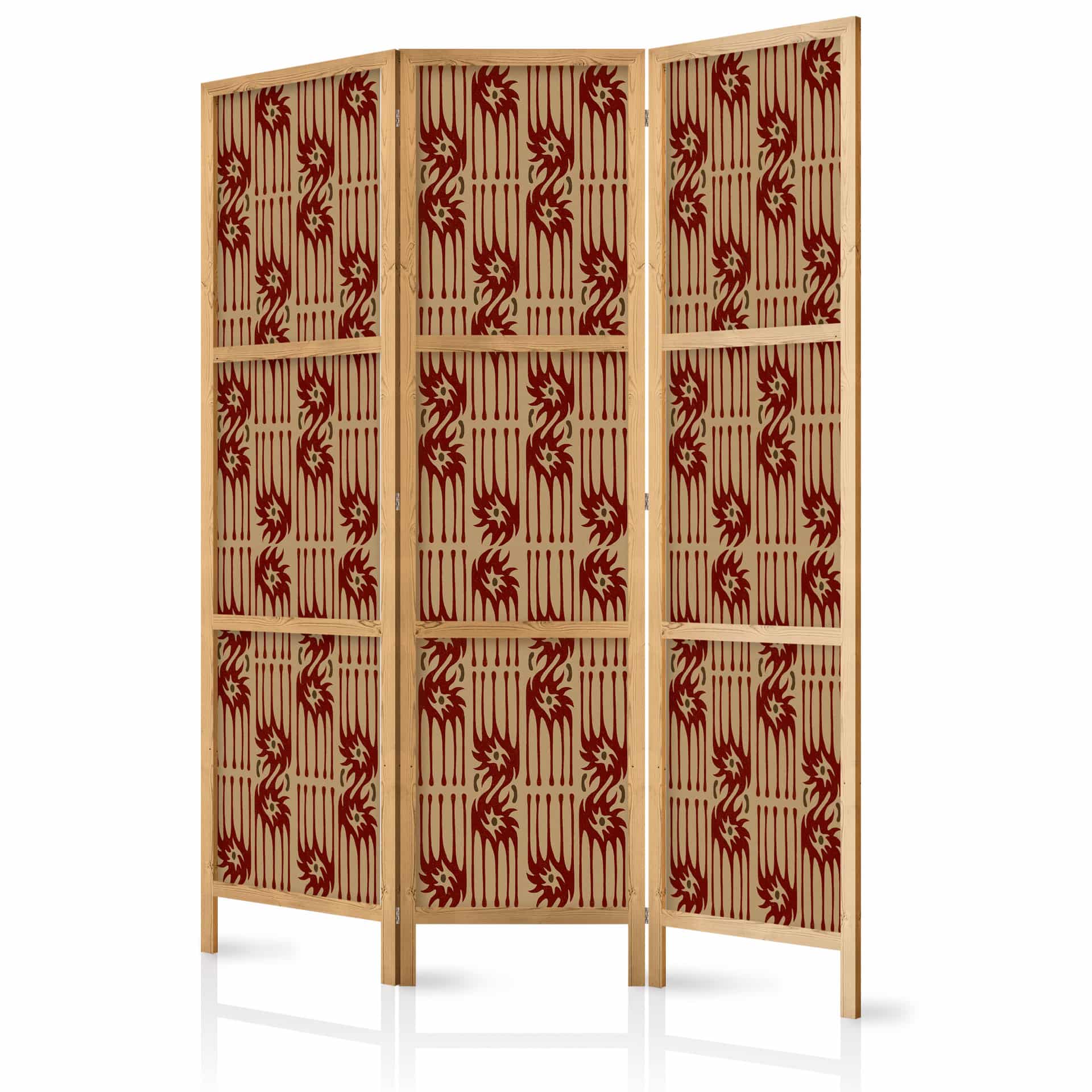 Japanischer Paravent, Raumteiler freistehend, Trennwand - Predatory Streaks: Red Tribal Inspired