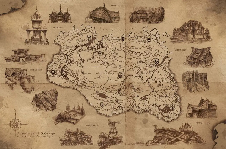 Poster, Filmposter The Elder Scrolls V: Skyrim - Illustrated Map 91,5x61 cm