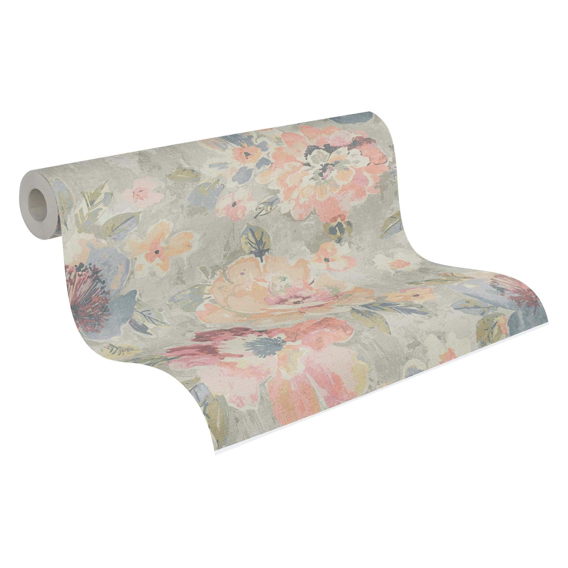 Vintage pastelkleurig bloemenbehang - bloemenpatroon behang retro - vliesbehang