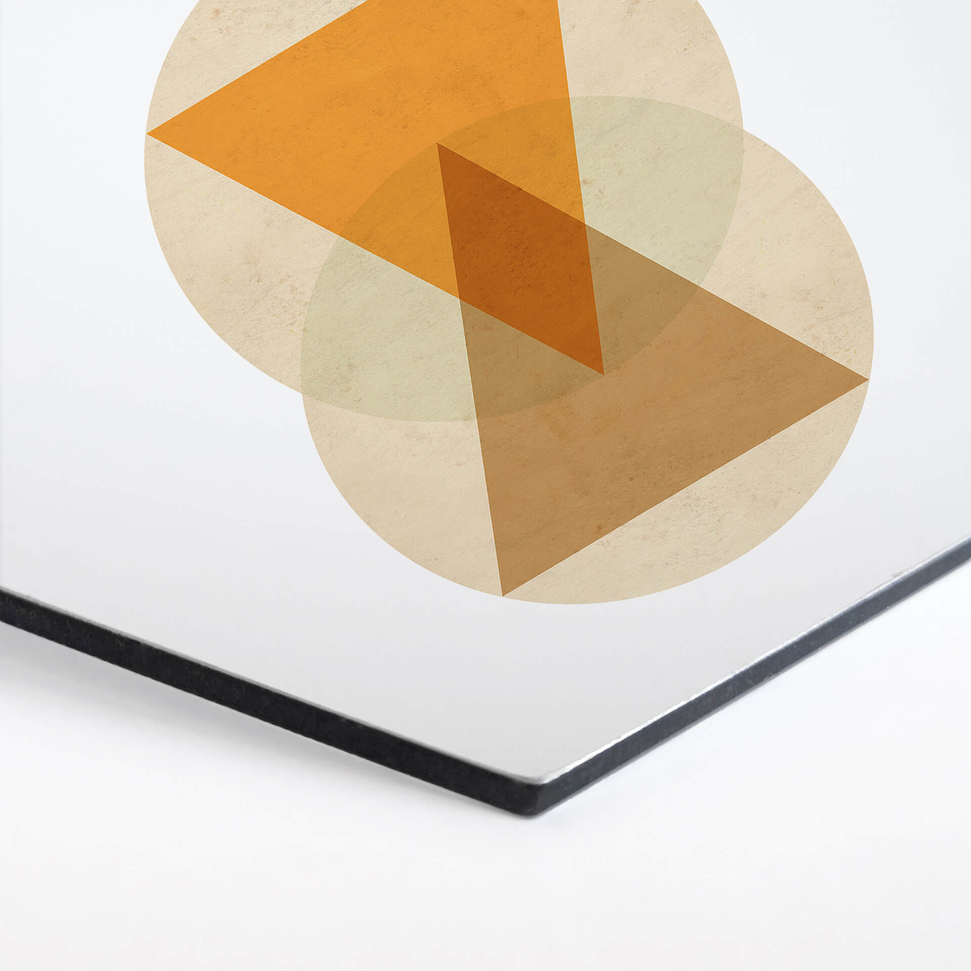 Hexagone - Alu-Dibond Nouveauprints - Cercles et triangles orange et marron