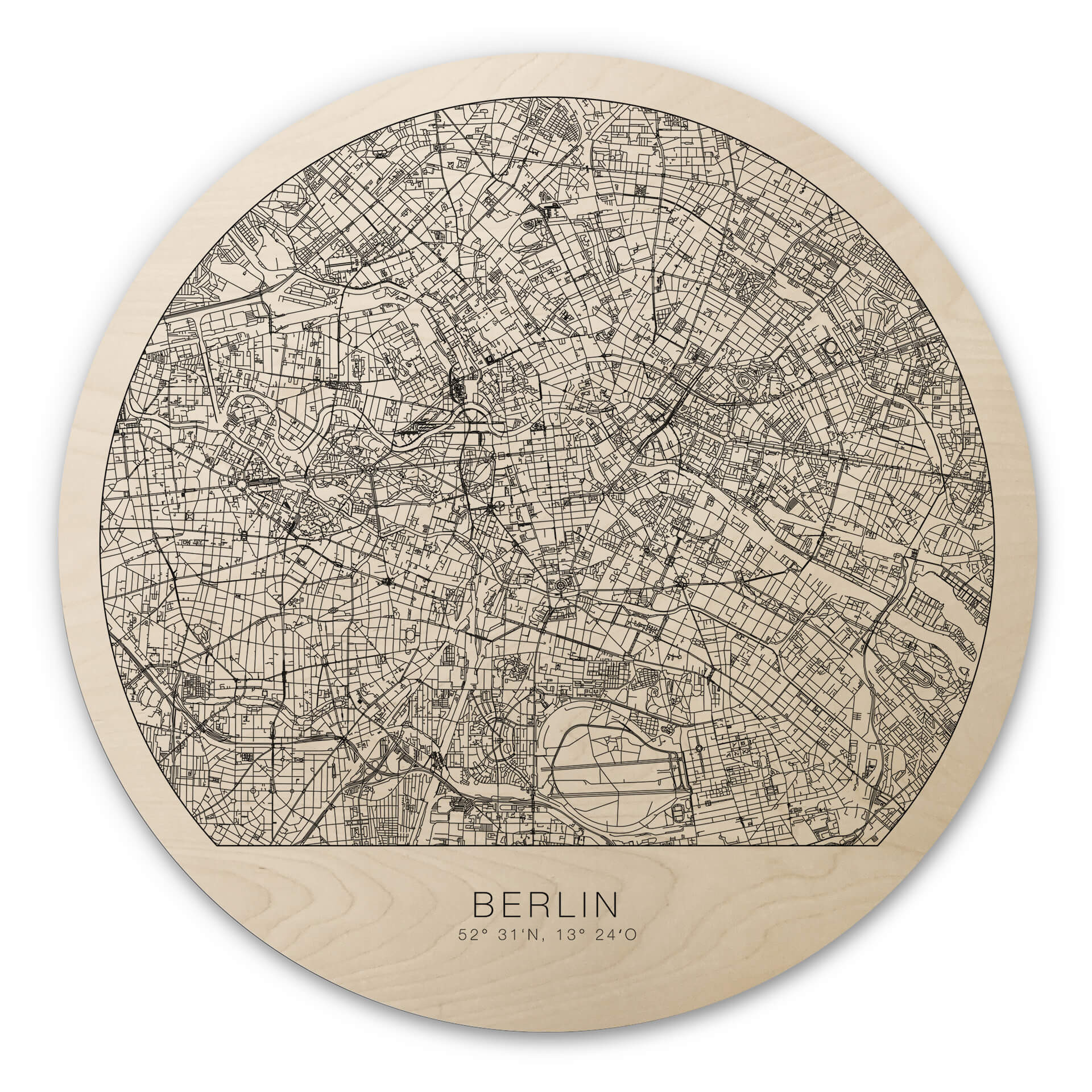 Obraz drewniany mapa miasta Berlin - okrągła