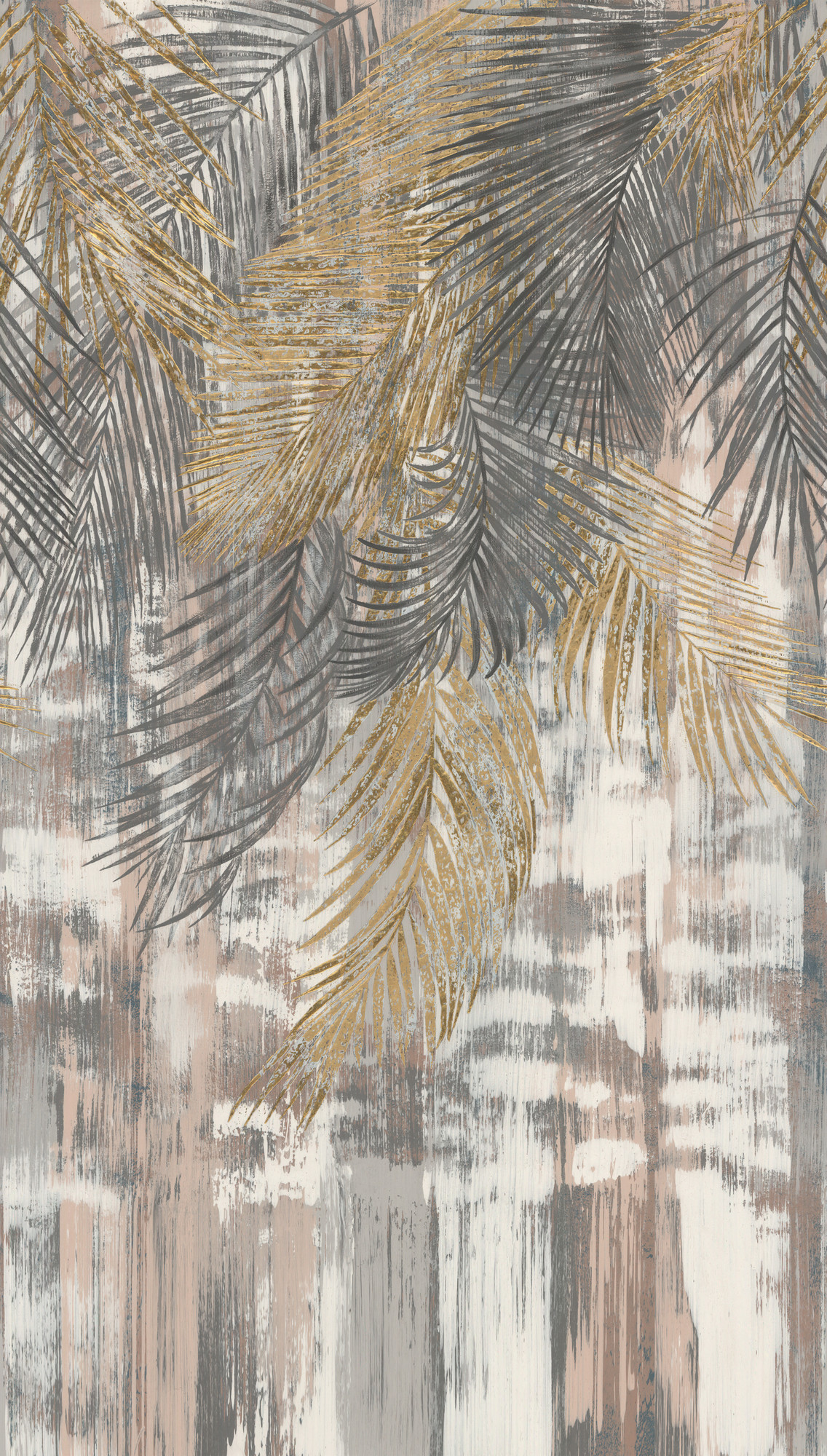palm behang grijs geel - vliesbehang botanisch Livingwalls - mat en glad