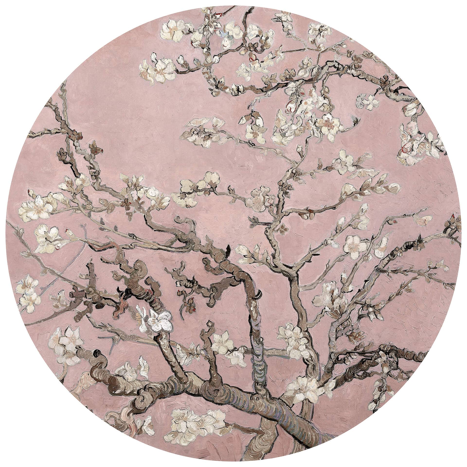 Behangcirkel van Gogh - Amandelbloesem roze - vliesbehang/zelfklevend vliesbehang