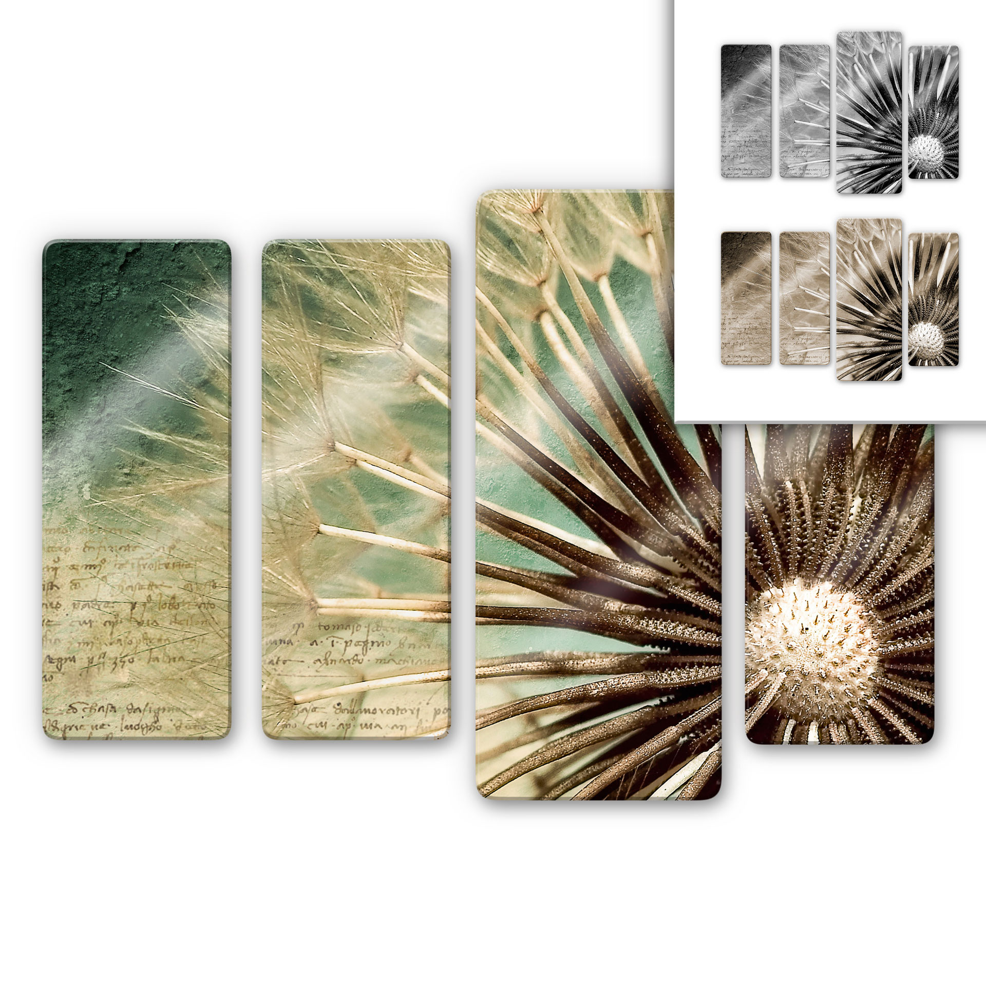 Glasbild Pusteblumen-Poesie (4-teilig)