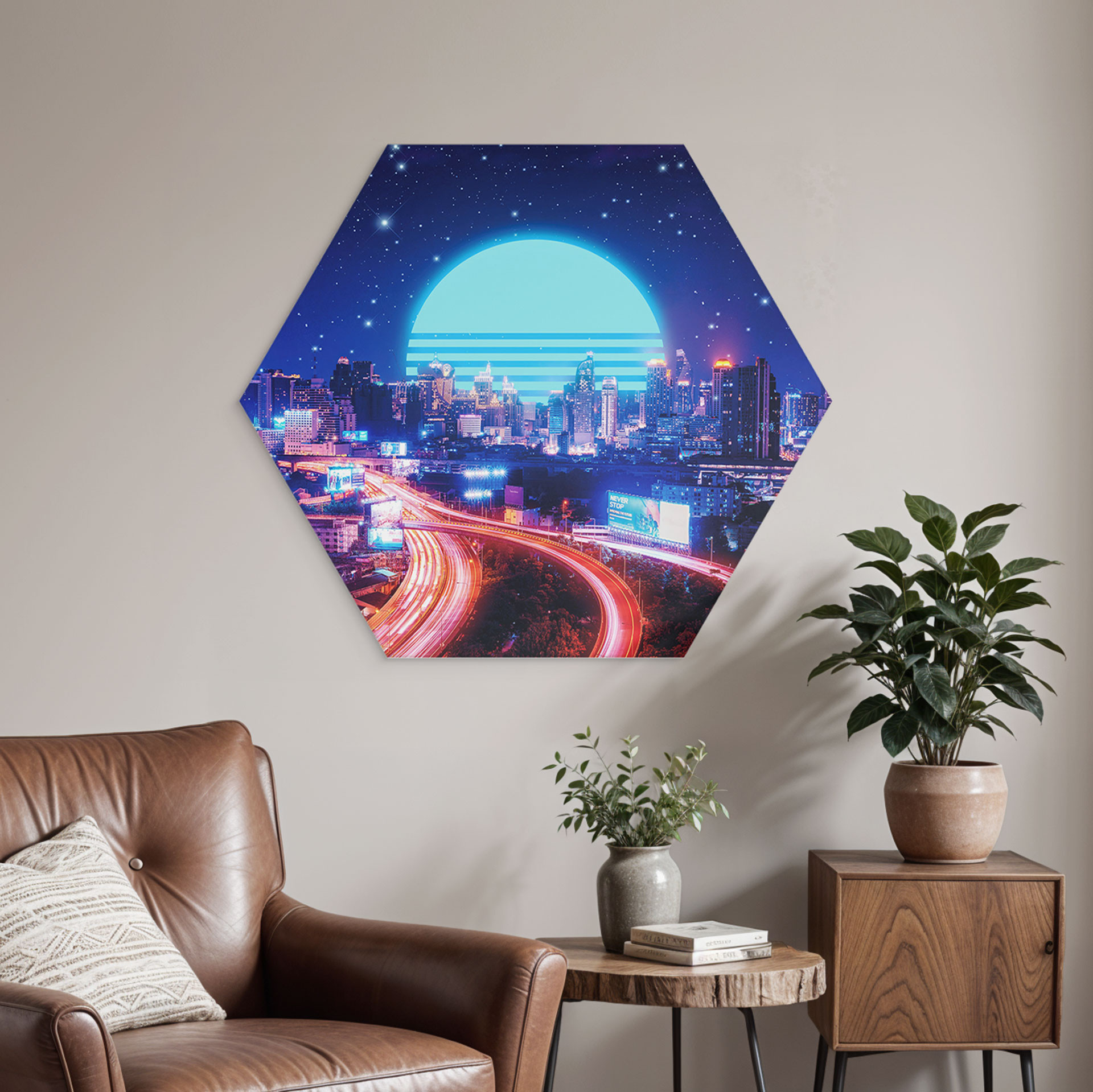 Hexagon Wandbild Cyber City Bangkok - Takkar - Alu-Dibond