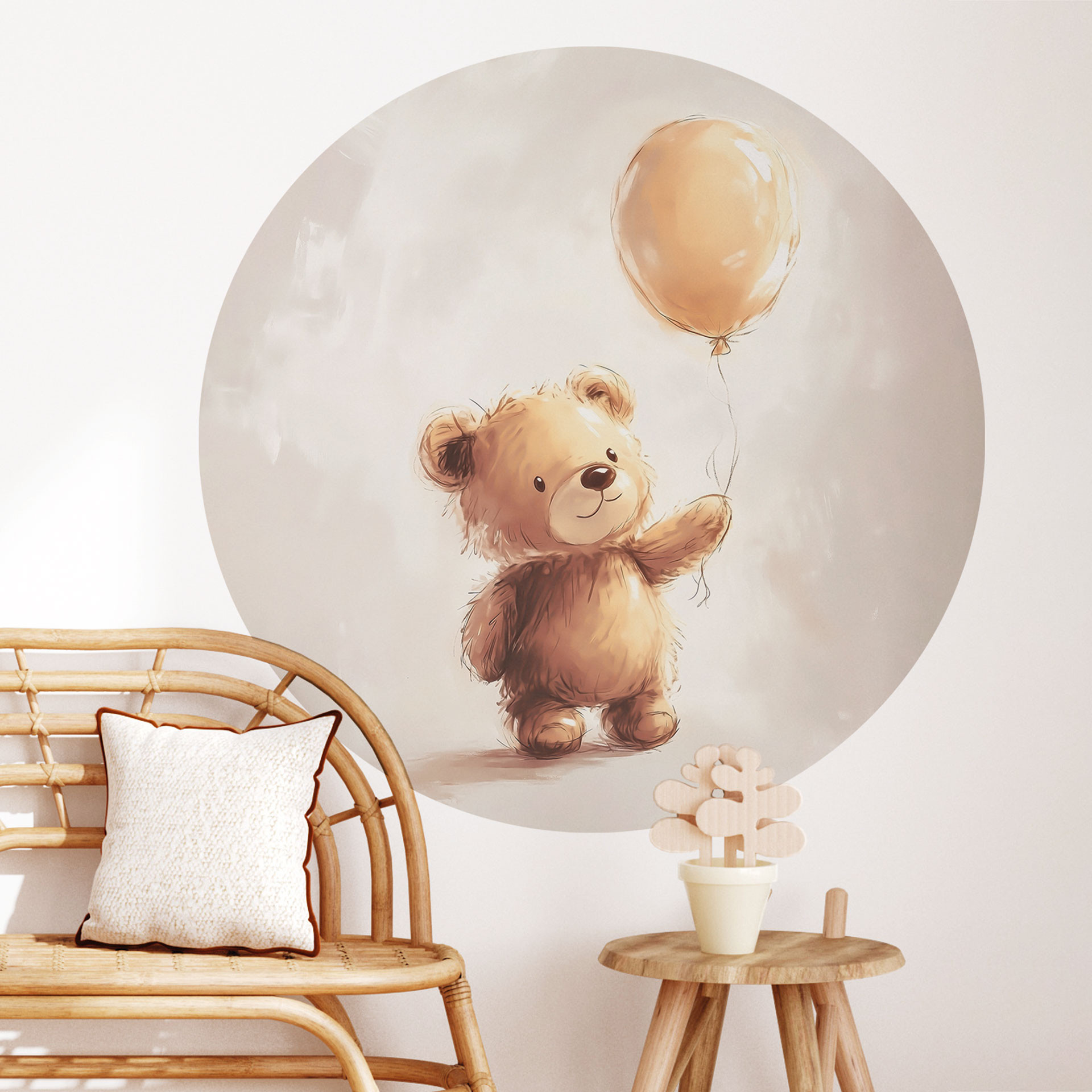 Babyzimmer Wandtattoo Kleiner Teddybär mit Luftballon - Magnusson - Rund
