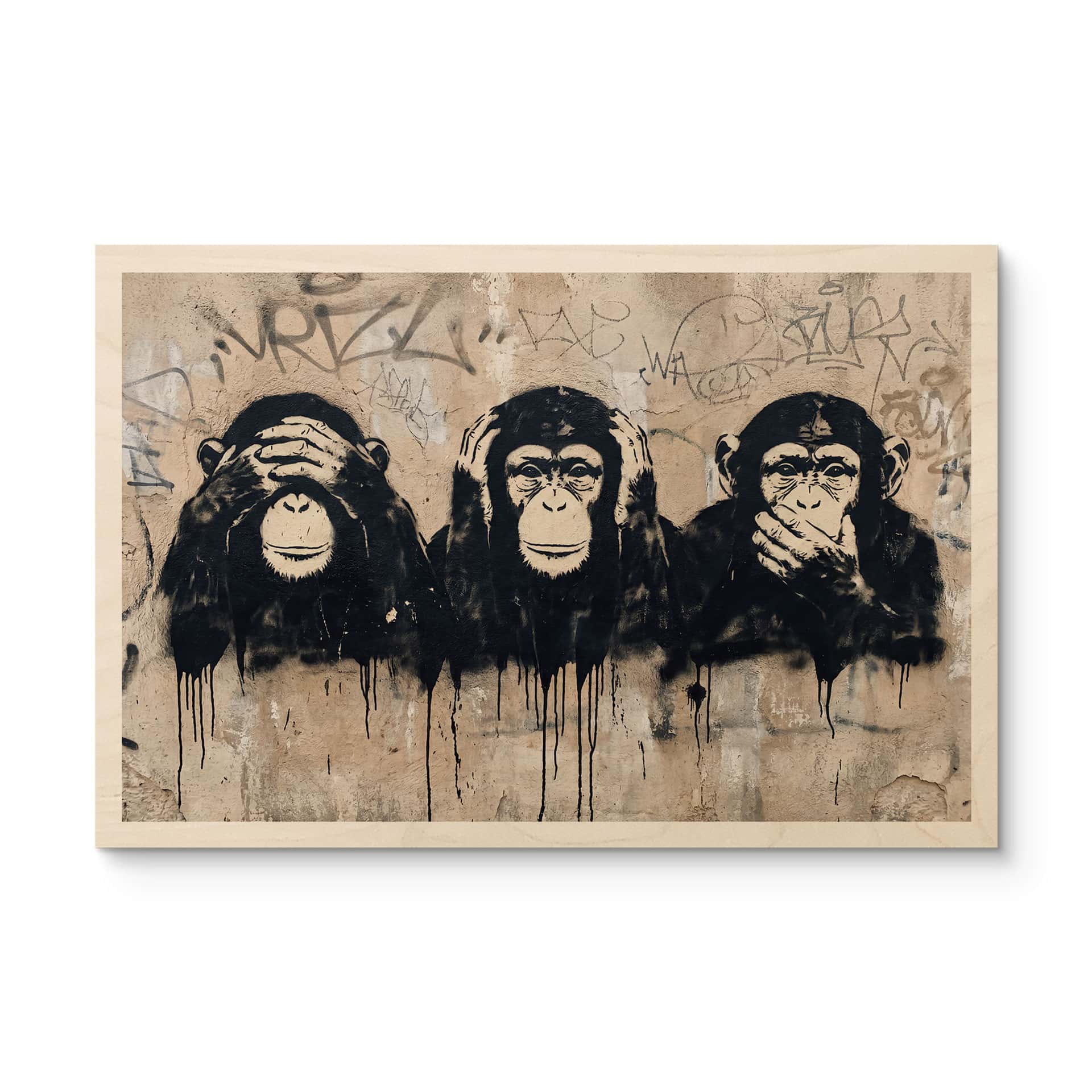 Stampa su legno Tre Scimmie Street Art Graffiti - Magnusson