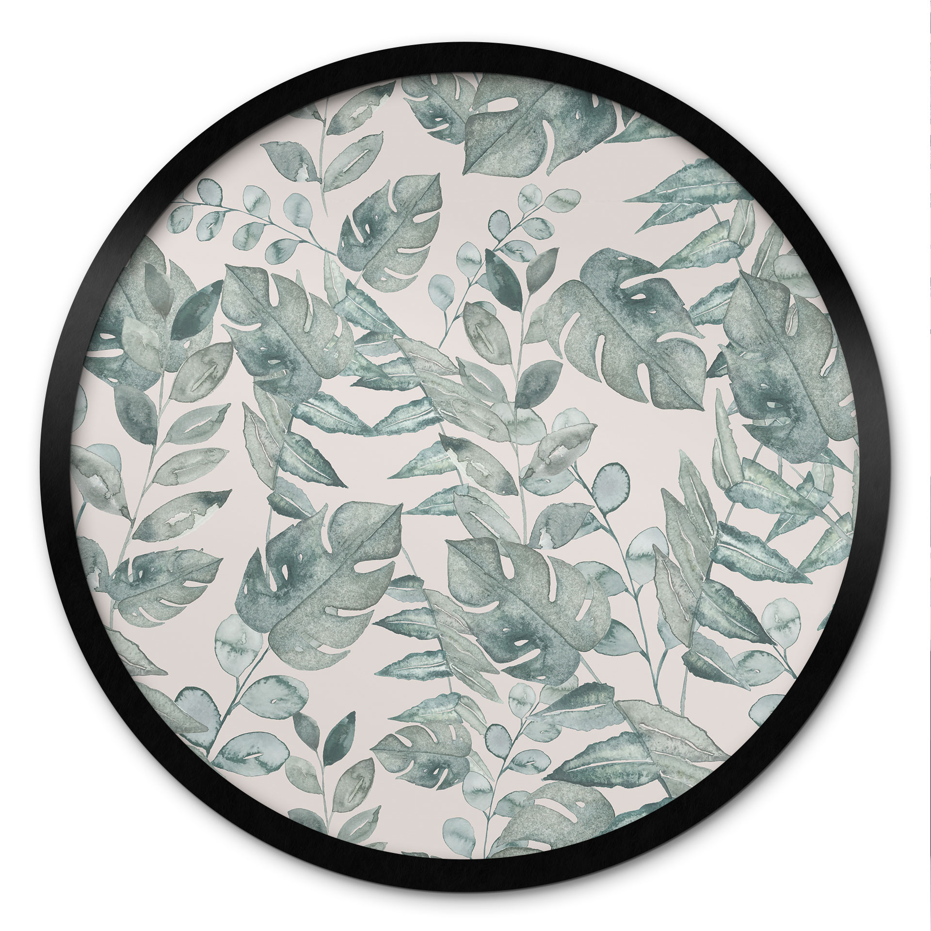 Poster Feuilles de jungle Aquarelle Crème - Bloomery Decor - Rond