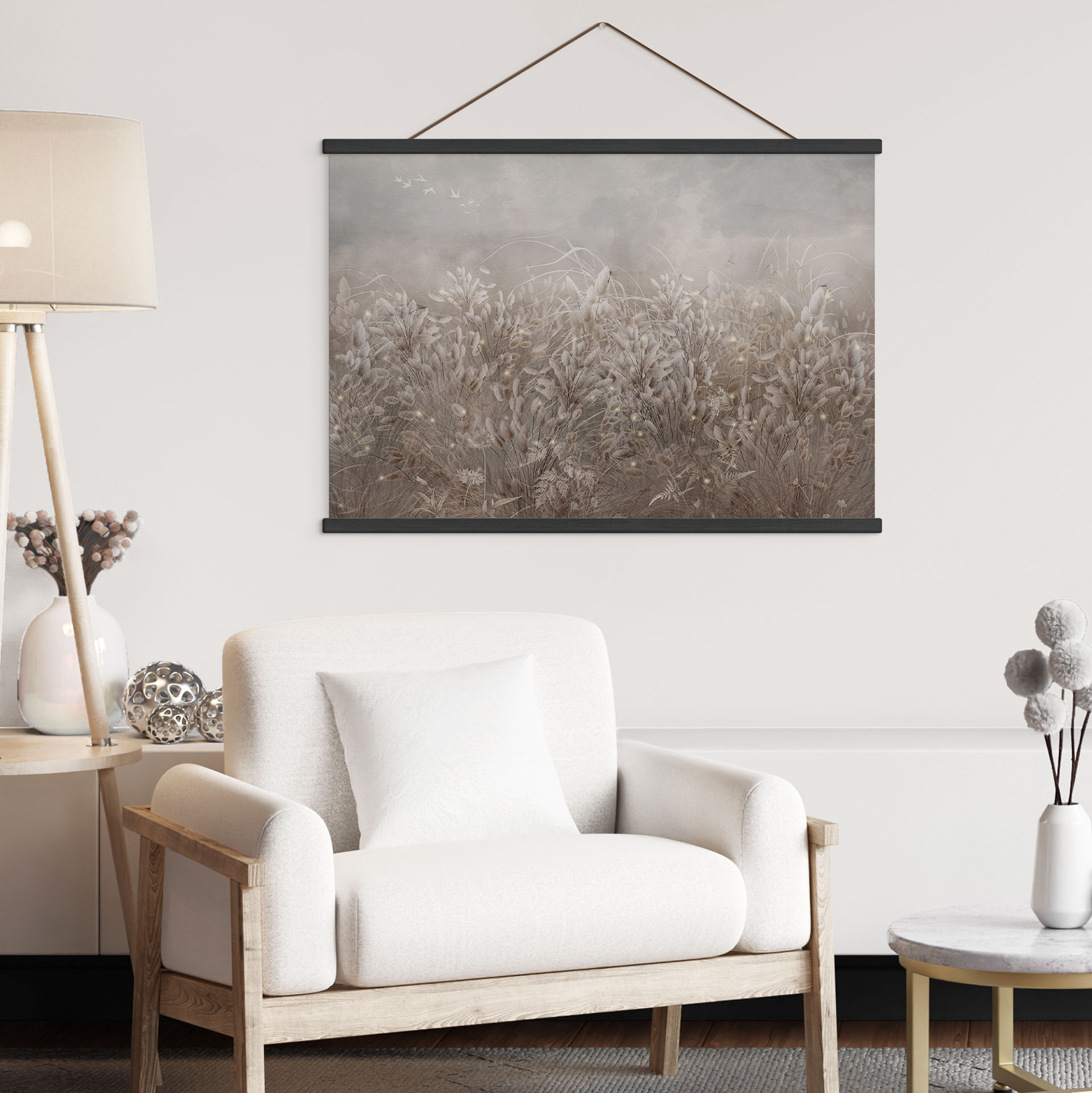 Textielposter Pampasgras en grassen in beige - Ms Tiff