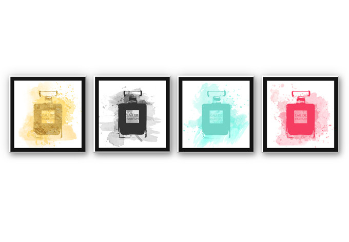 Tableau Forex - Eau de parfum aquarelle multicolore (4 parties)