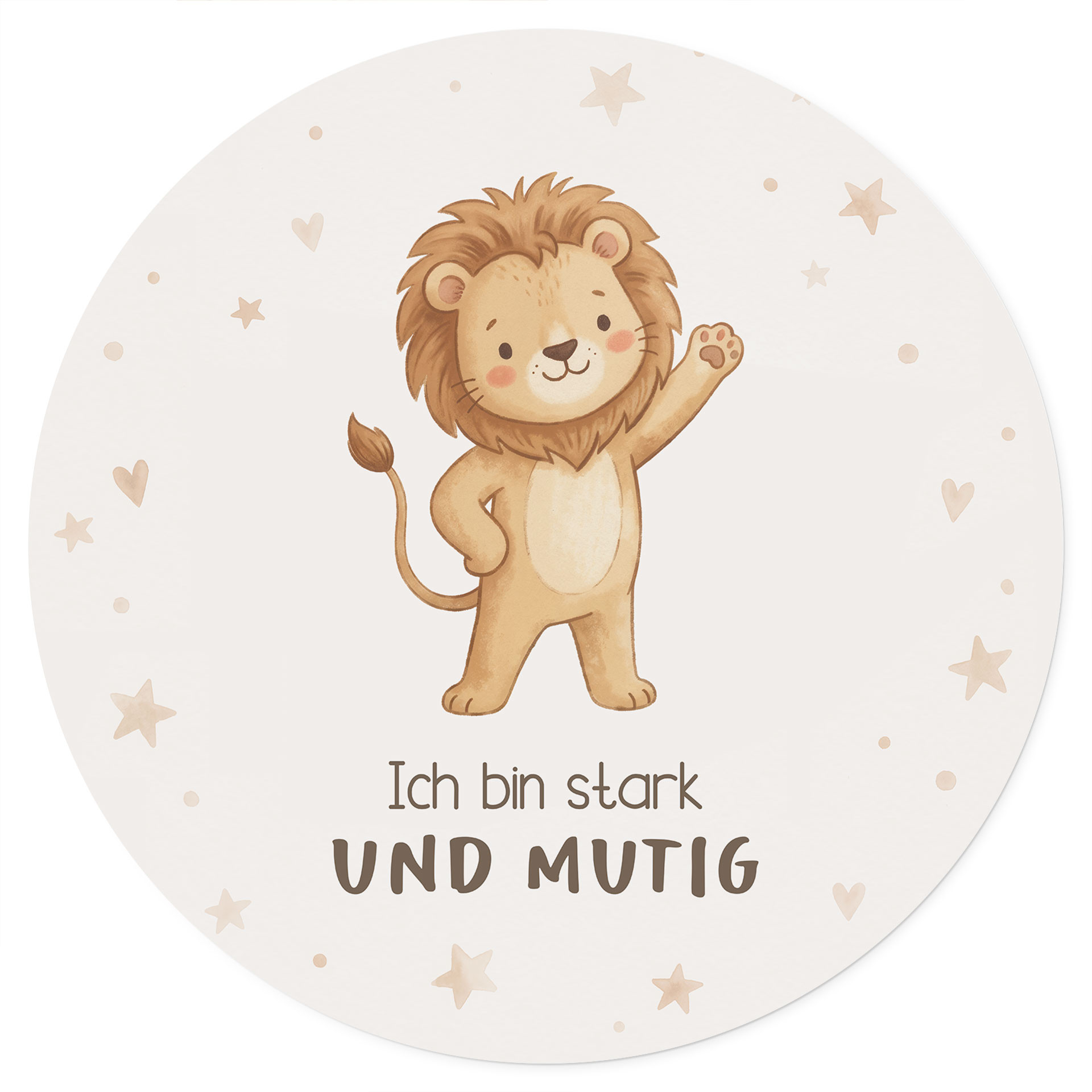 Rundes Wandtattoo mit Löwe - Kraftsatz 'Ich bin stark und mutig' fürs Kinderzimmer