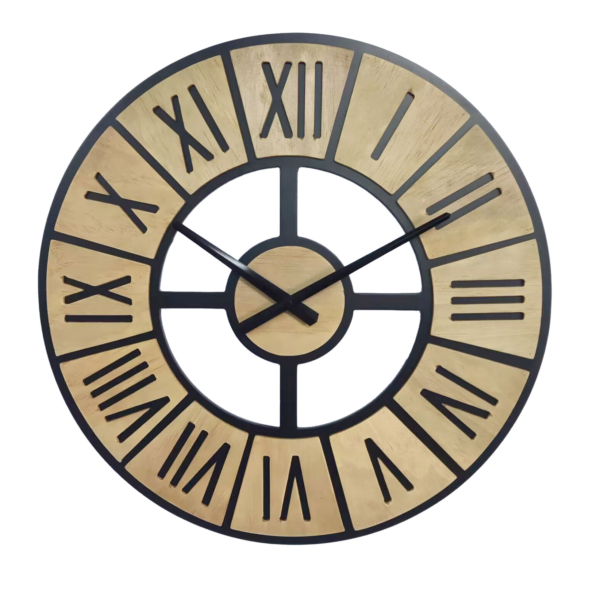 MDF-landhusvægur i trælook med romertal Ø50 cm wallsticker