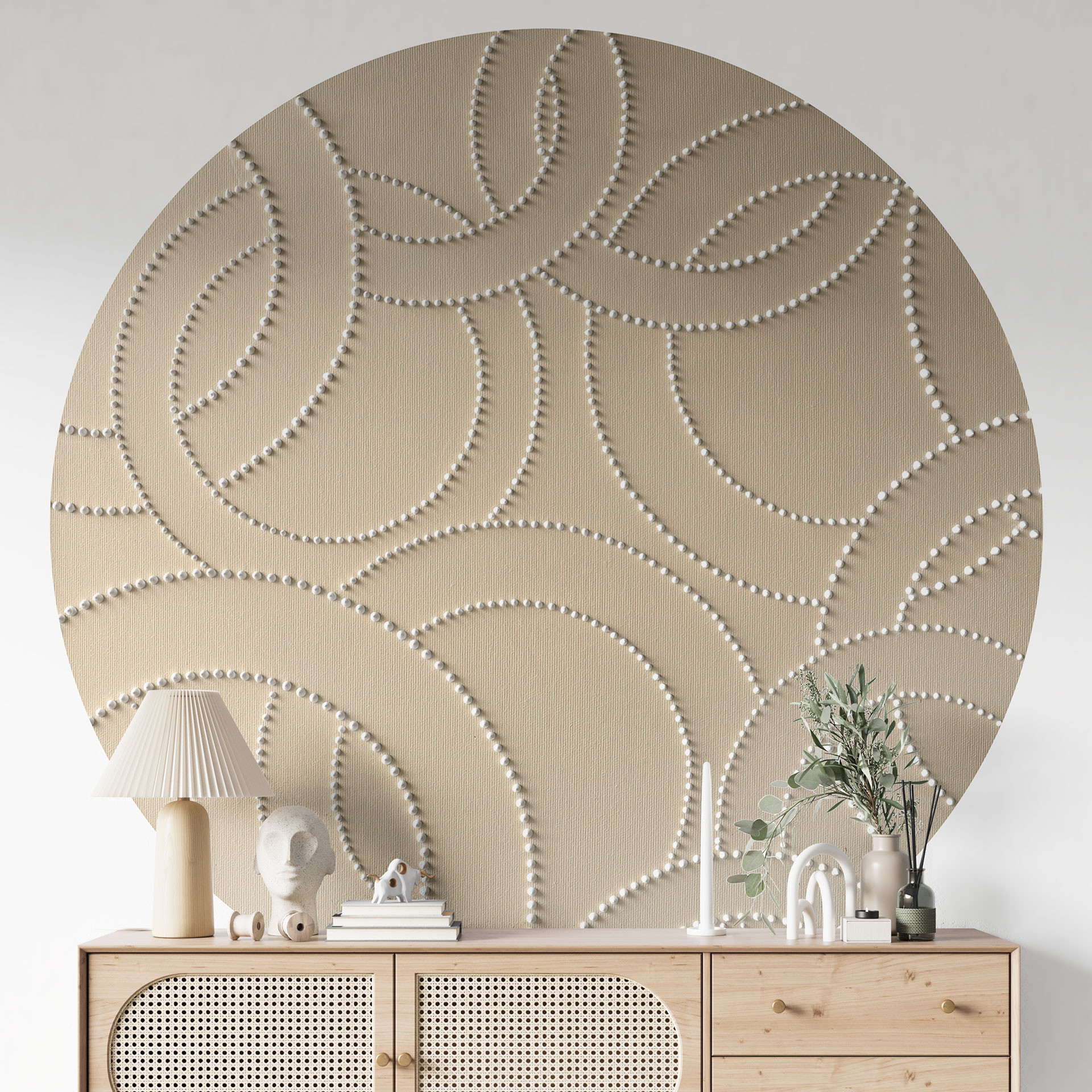 Fotobehang met 3D ontwerp - Abstracte ringen beige - Grande - Rond - vliesbehang/zelfklevend vliesbe