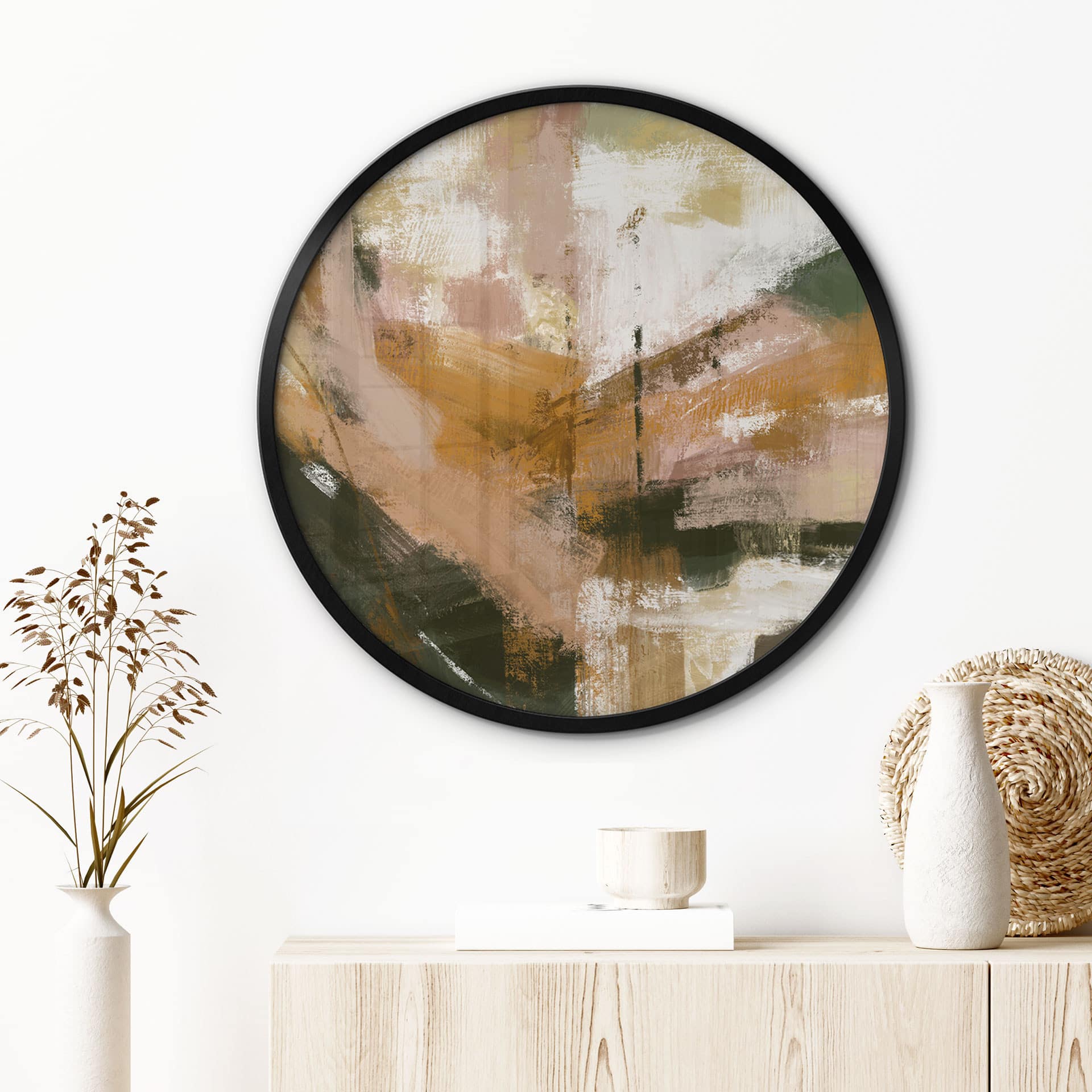 Poster Warme Penseelstreken Abstract - Cheney - Rond
