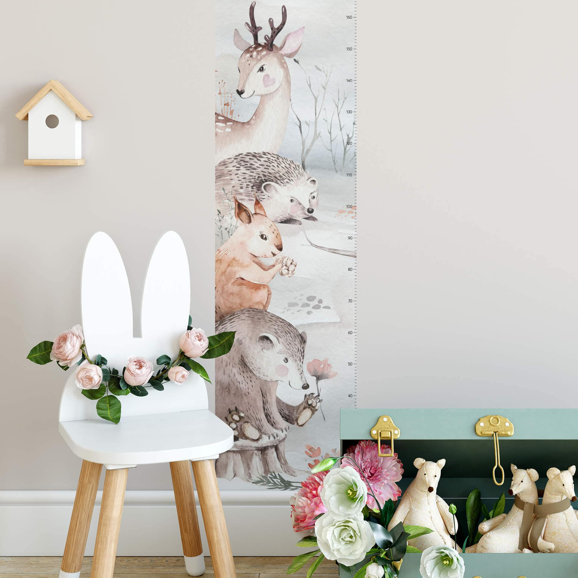 Wandtattoo Messleiste - Kvilis - Tierfreunde im Wald - 45x160 cm
