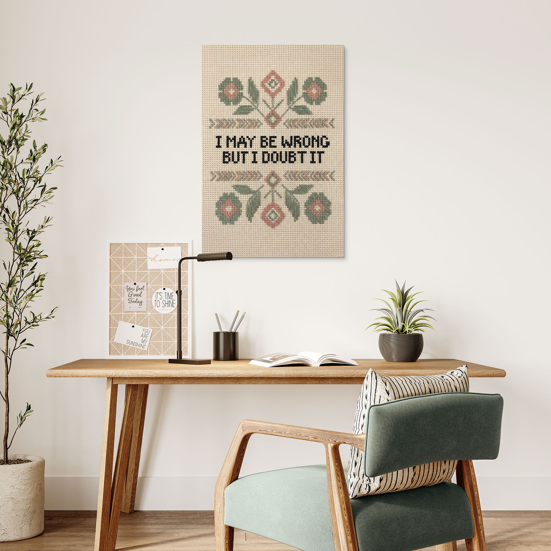 Holzbild I may be wrong mit Blumen Stickmuster - Magnusson