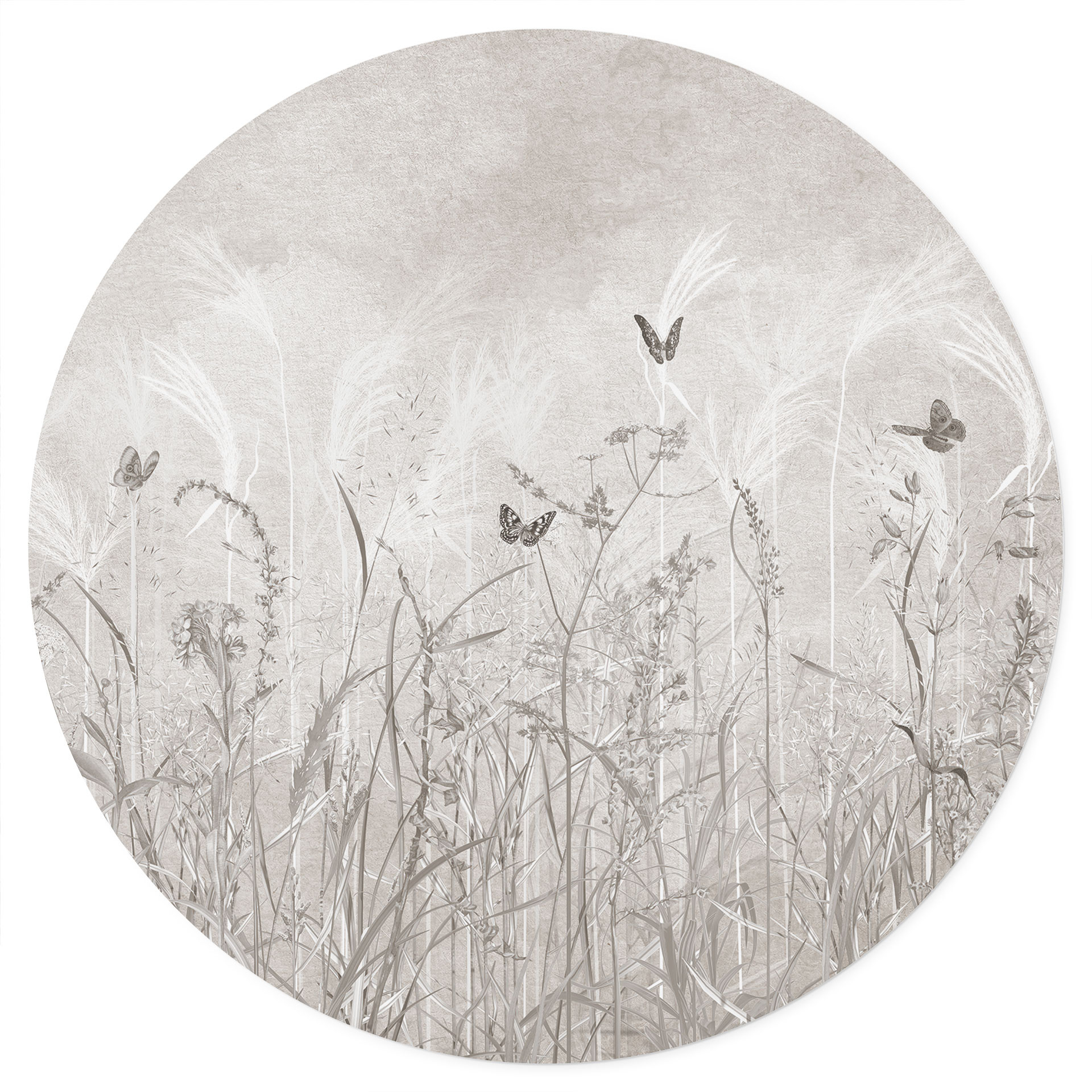 Muursticker wilde bloemenweide met vlinders in Scandinavisch ontwerp - Ms Tiff - Rond