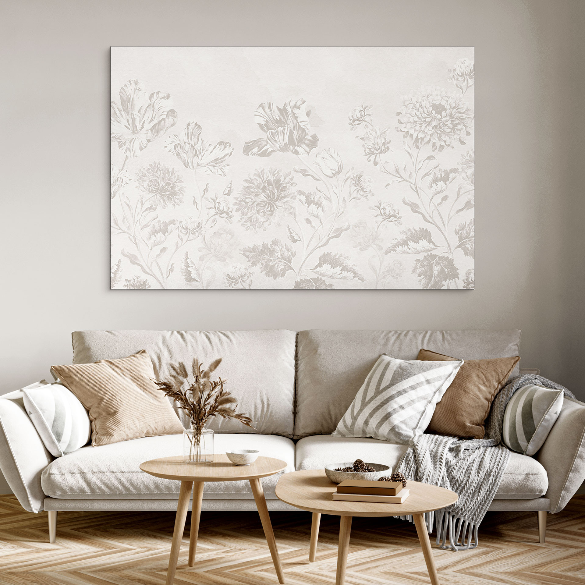 Billede af vilde blomster i kridtlook Greige - Bloomery Decor – print på aluminium (Alu-Dibond)