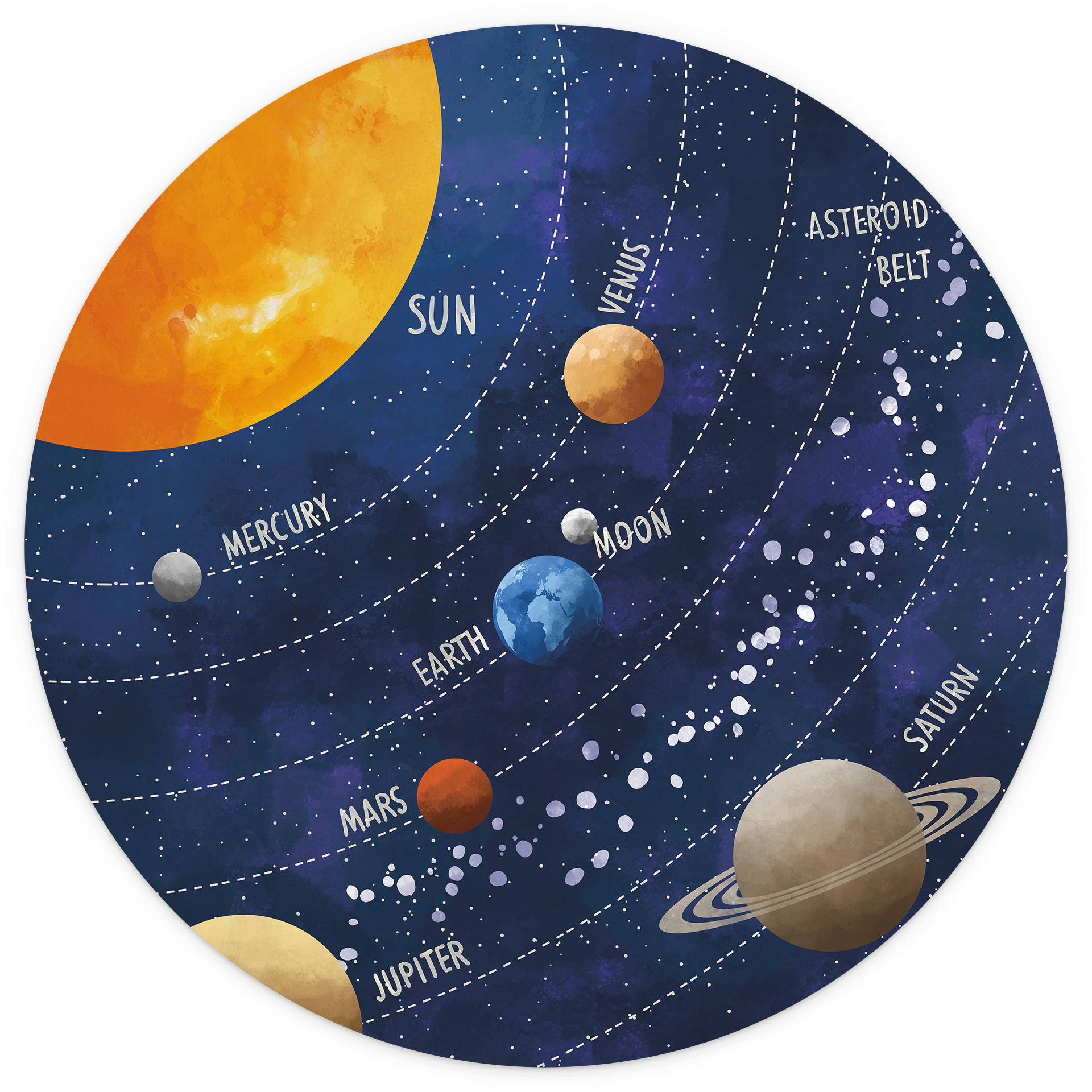 Zonnestelsel met planeten en zon Fotobehang - Cats & Dotz - Rond - Zelfklevend/niet-geweven