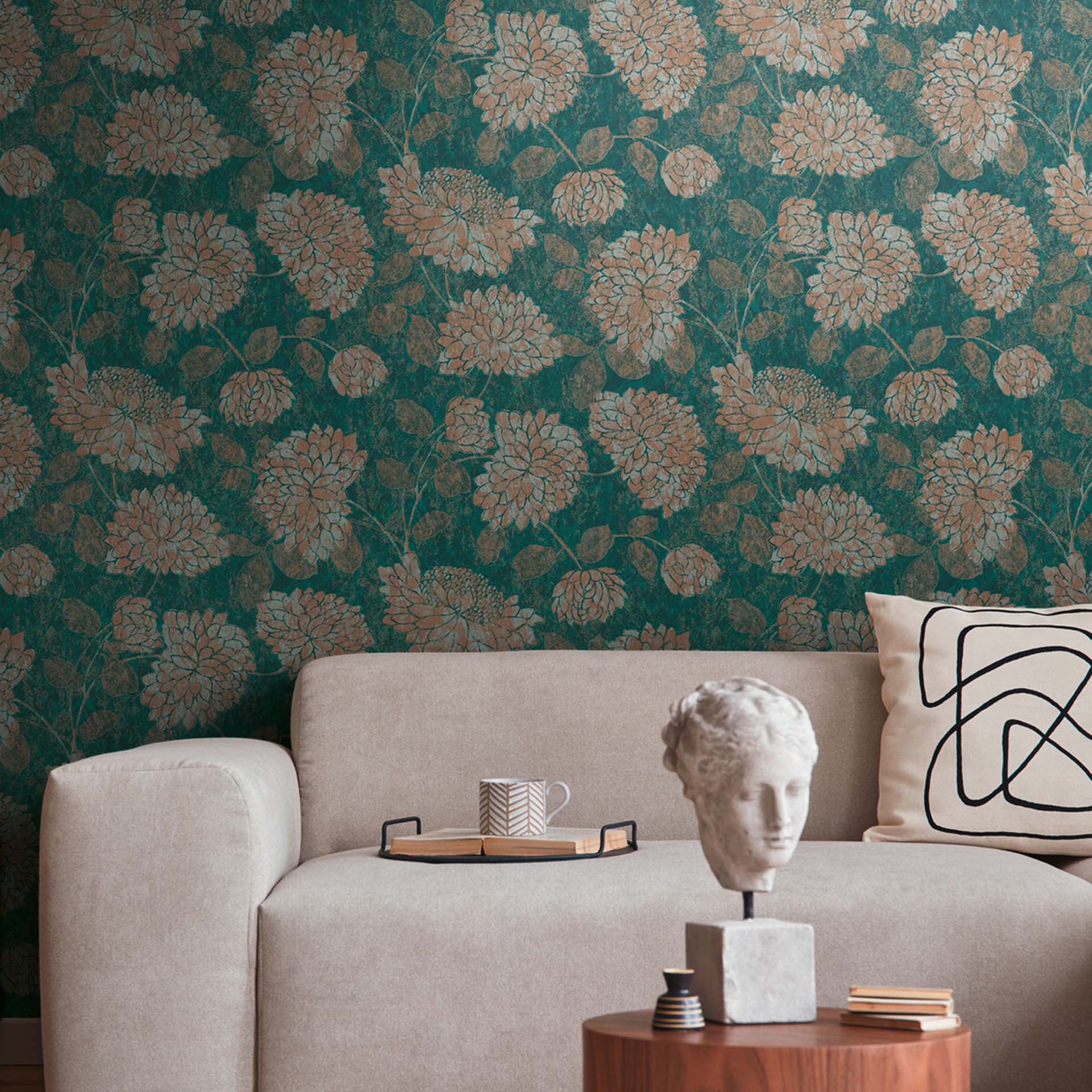 Behang bloemen groen goud - vliesbehang A.S. Création