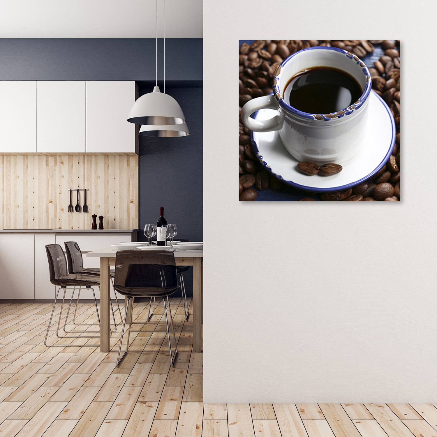 Canvasbillede, kop sort kaffe