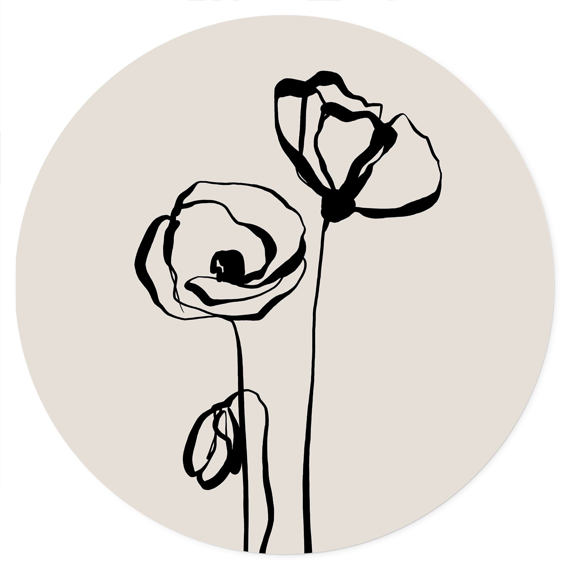 Naklejka na ścianę Line Art Two Poppies - Cats & Dotz - Round