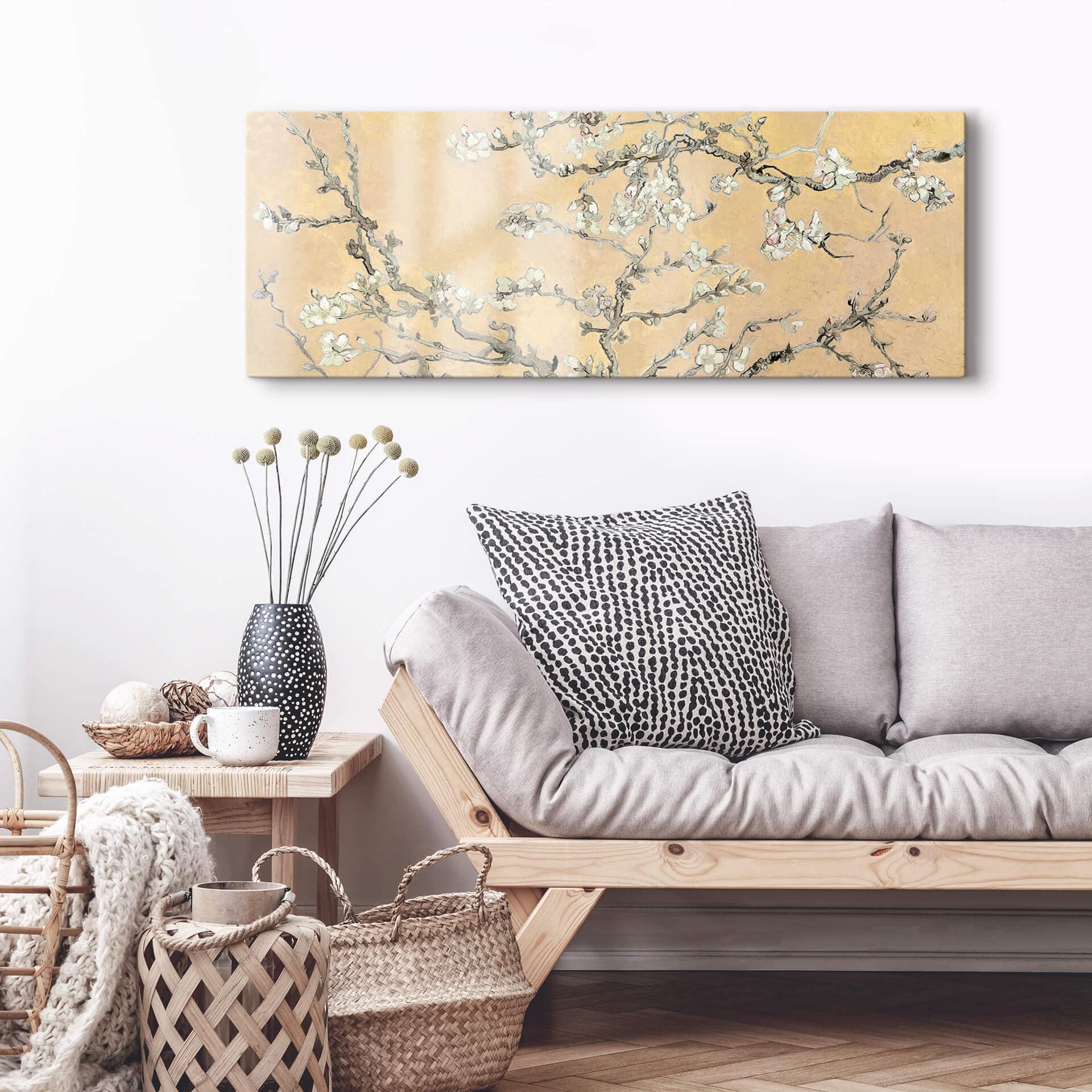 Acrylglasbild van Gogh - Mandelblüte Creme - Panorama
