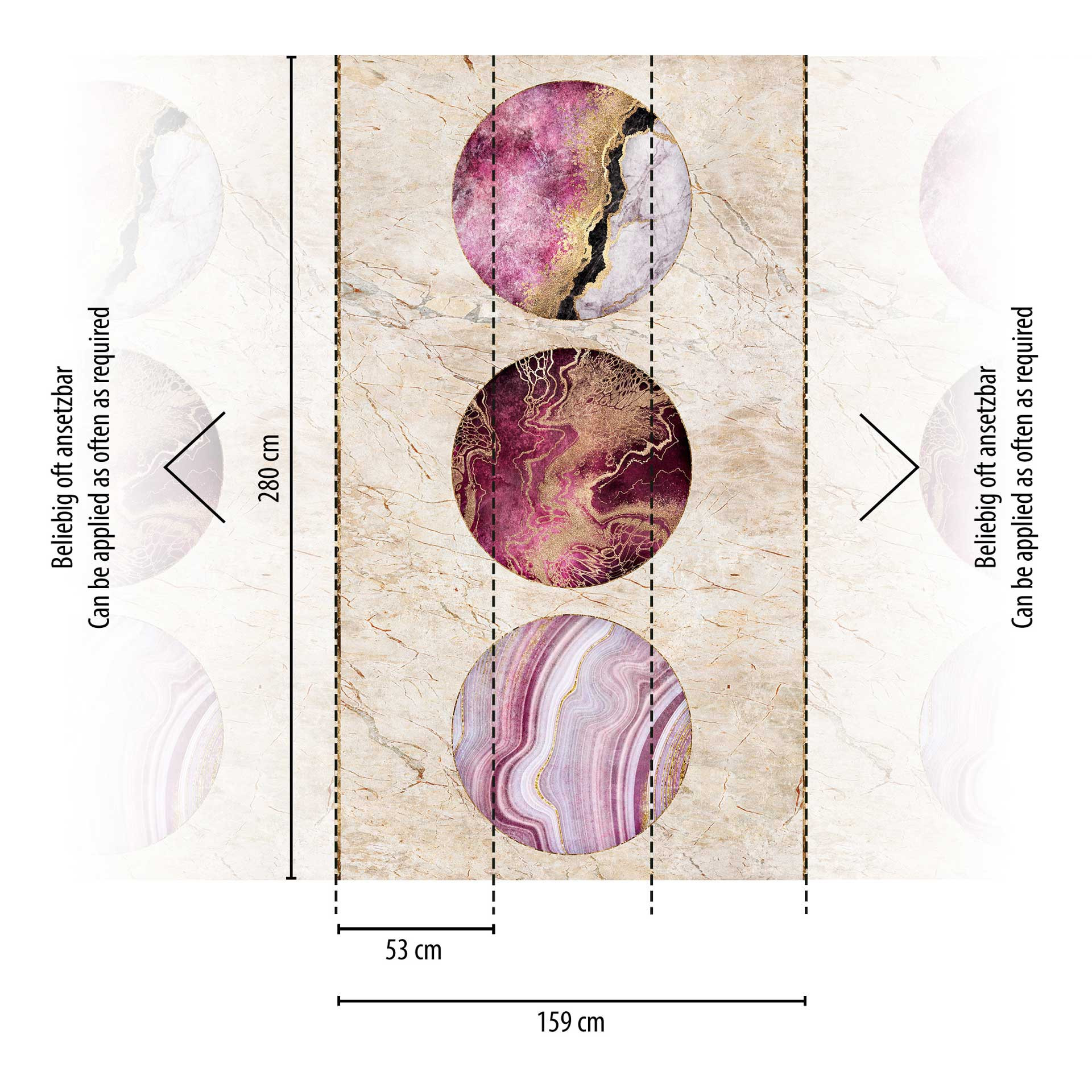 Marmer en cirkel motief behang - vliesbehang roze goud - modern woonkamer behang