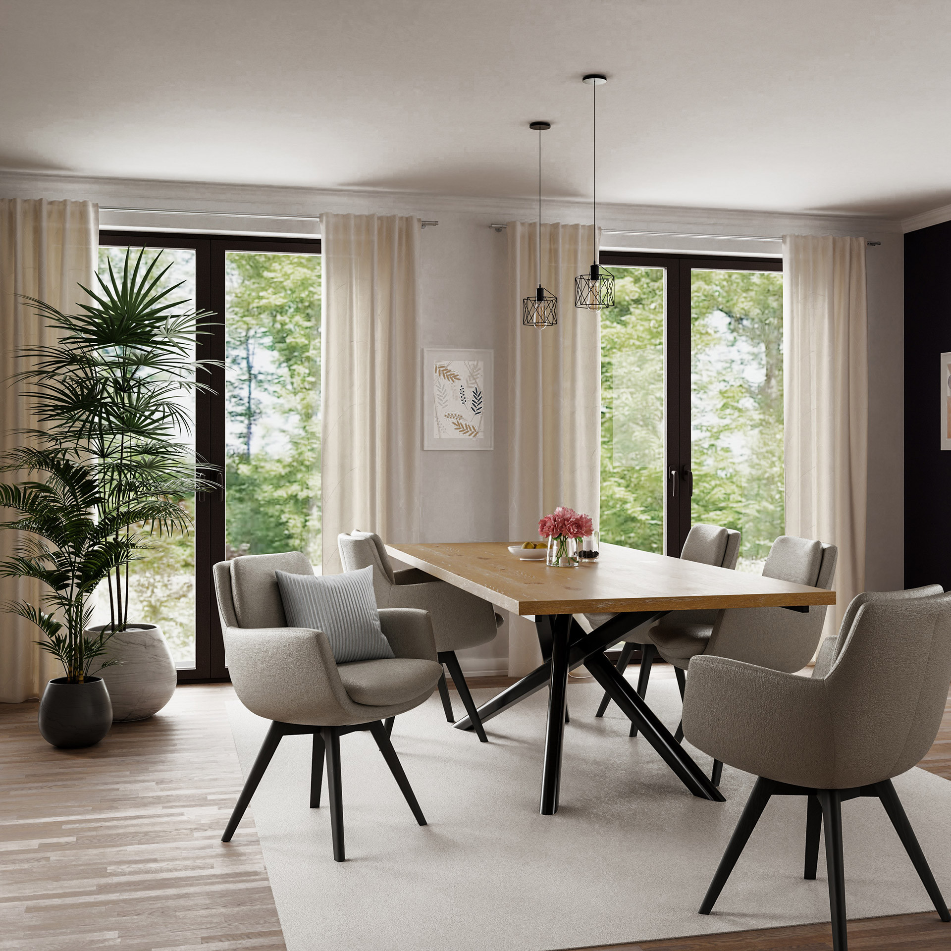 Vorhang blickdicht - Schlaufenschal mit Linienmuster - Gardine beige