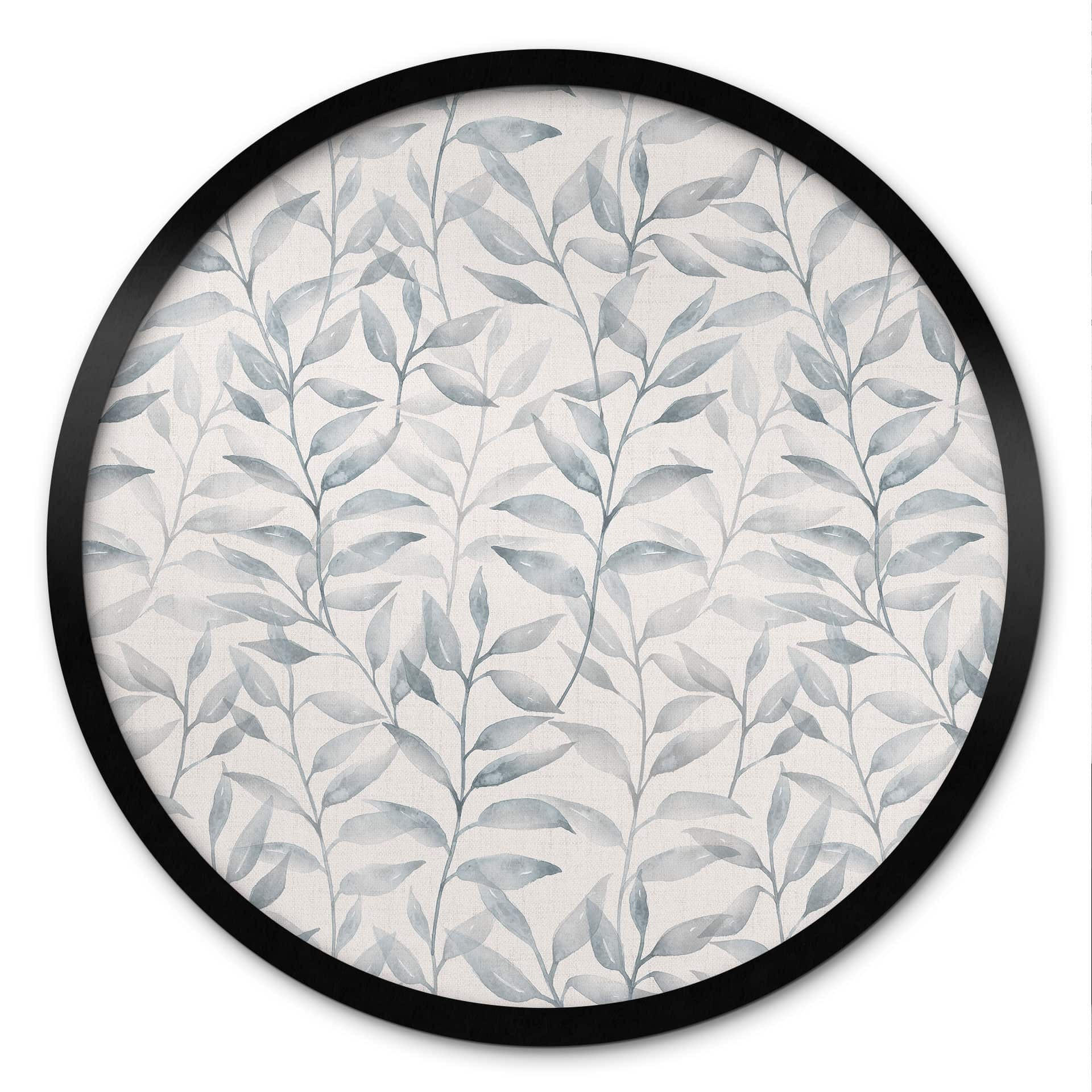 Poster Délicates feuilles d'aquarelle - Gris tendre - Décorations de fleurs - Rond