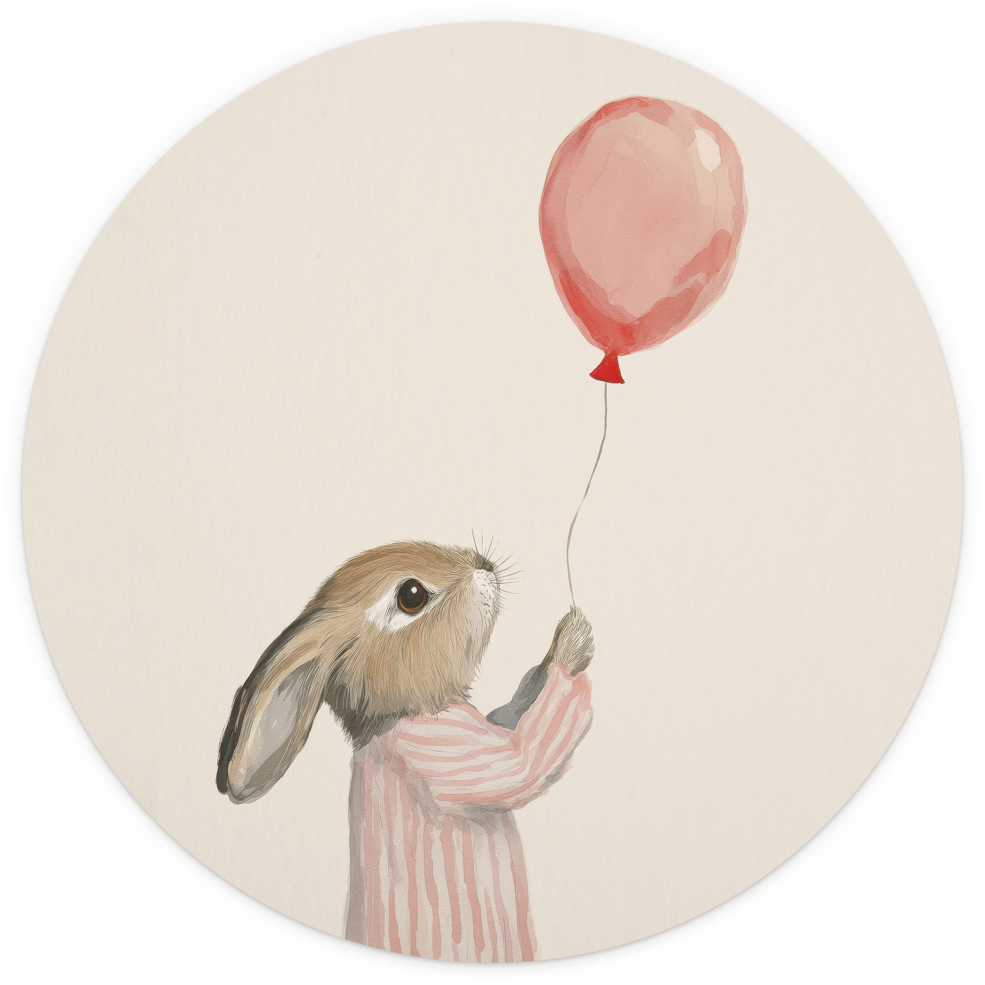 Fotobehang Schattig konijntje met ballon - Treechild - Rond - Zelfklevend/niet-geweven