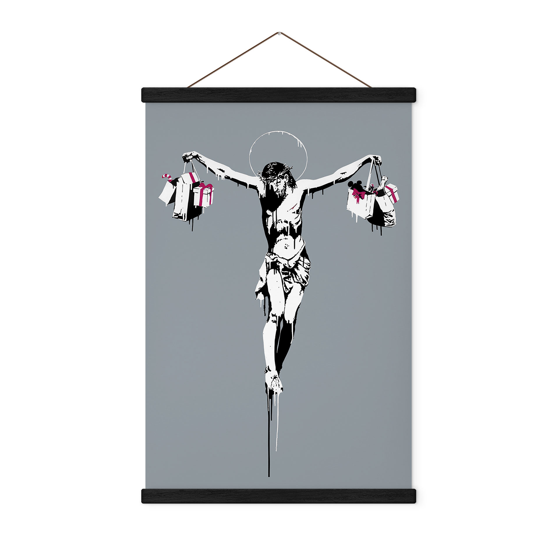 Obraz z tkaniny Banksy'ego - Jezus Chrystus z torbami na zakupy
