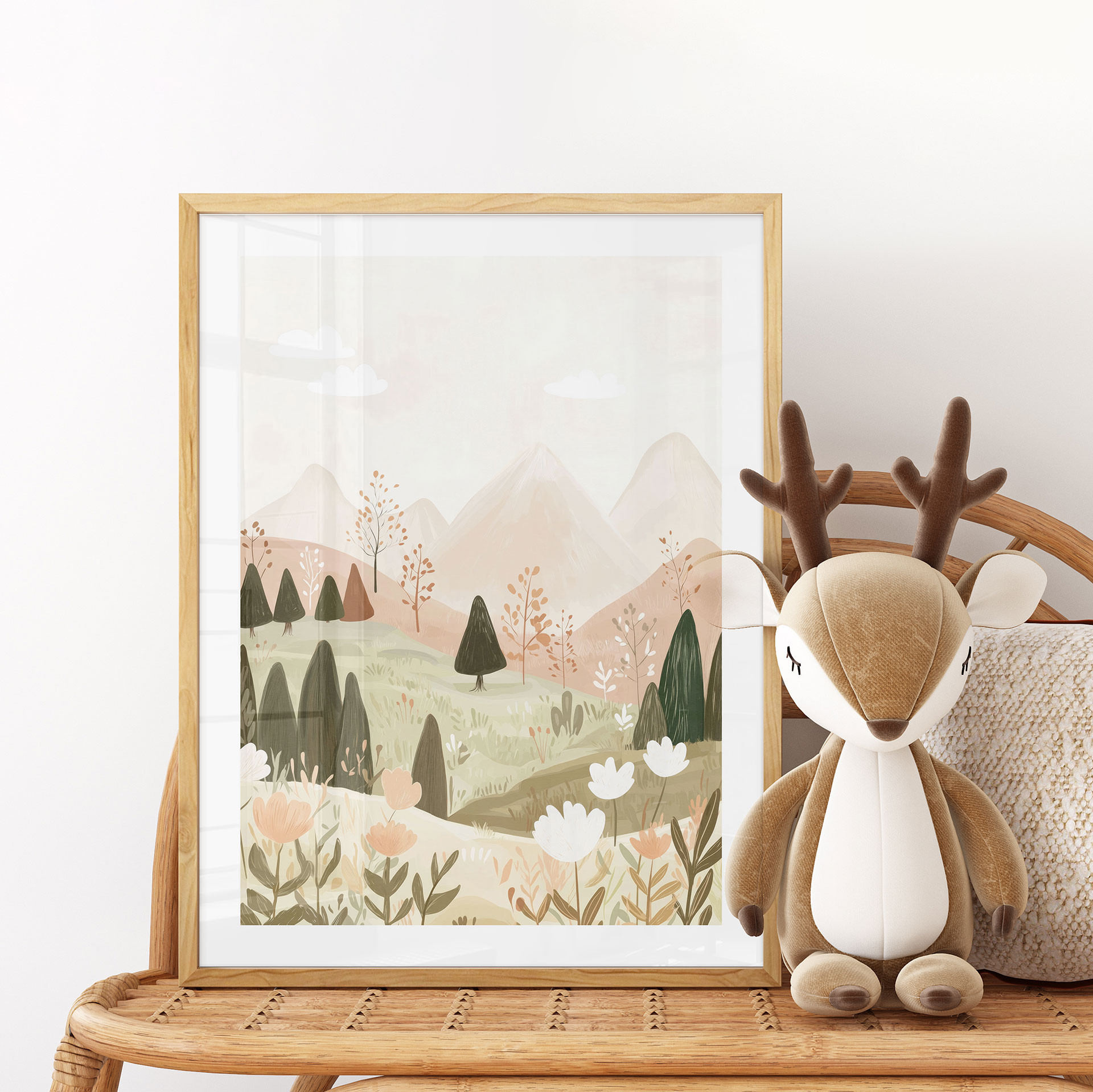 Poster Paysage de montagne pastel avec fleurs - Treechild