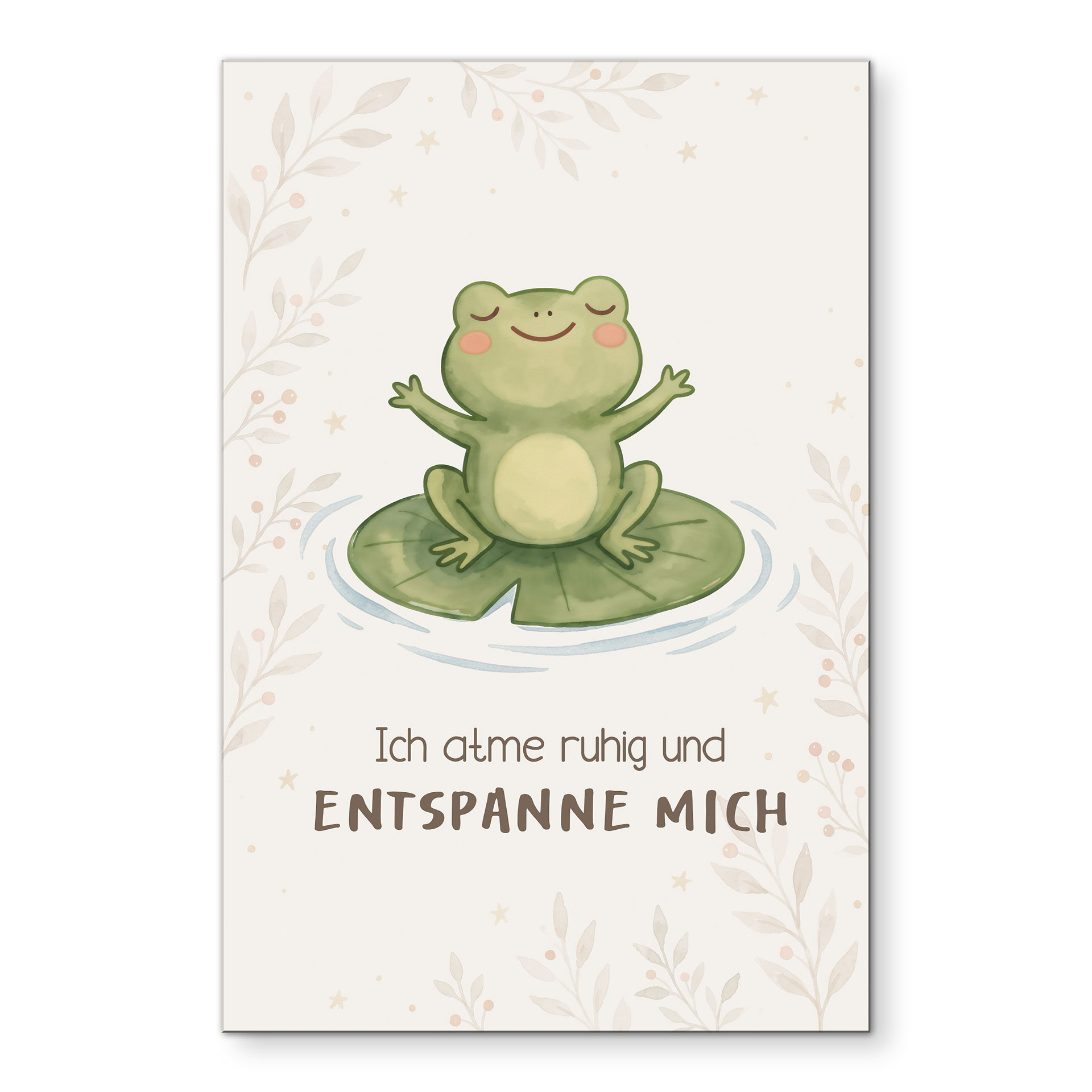 Alu-Dibond Wandbild mit Frosch - Kraftsatz 'Ich atme ruhig' für Kinder