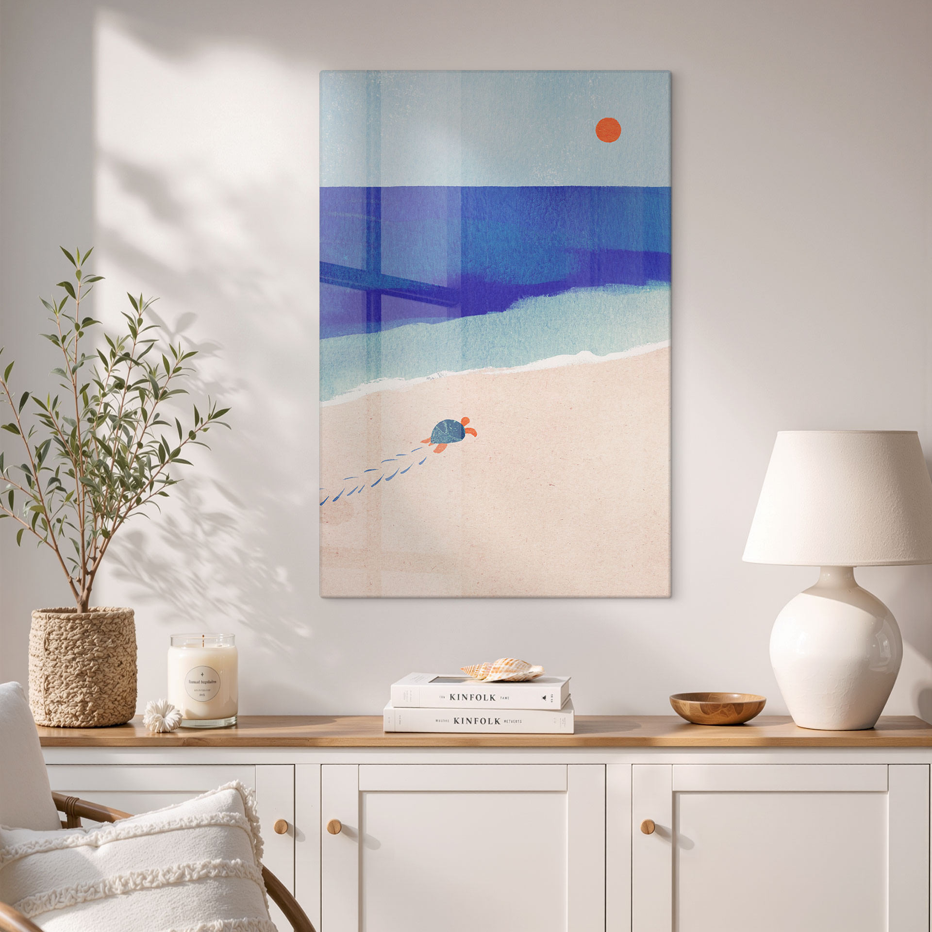 Glas billede Lille skildpadde ved havet - Rivers