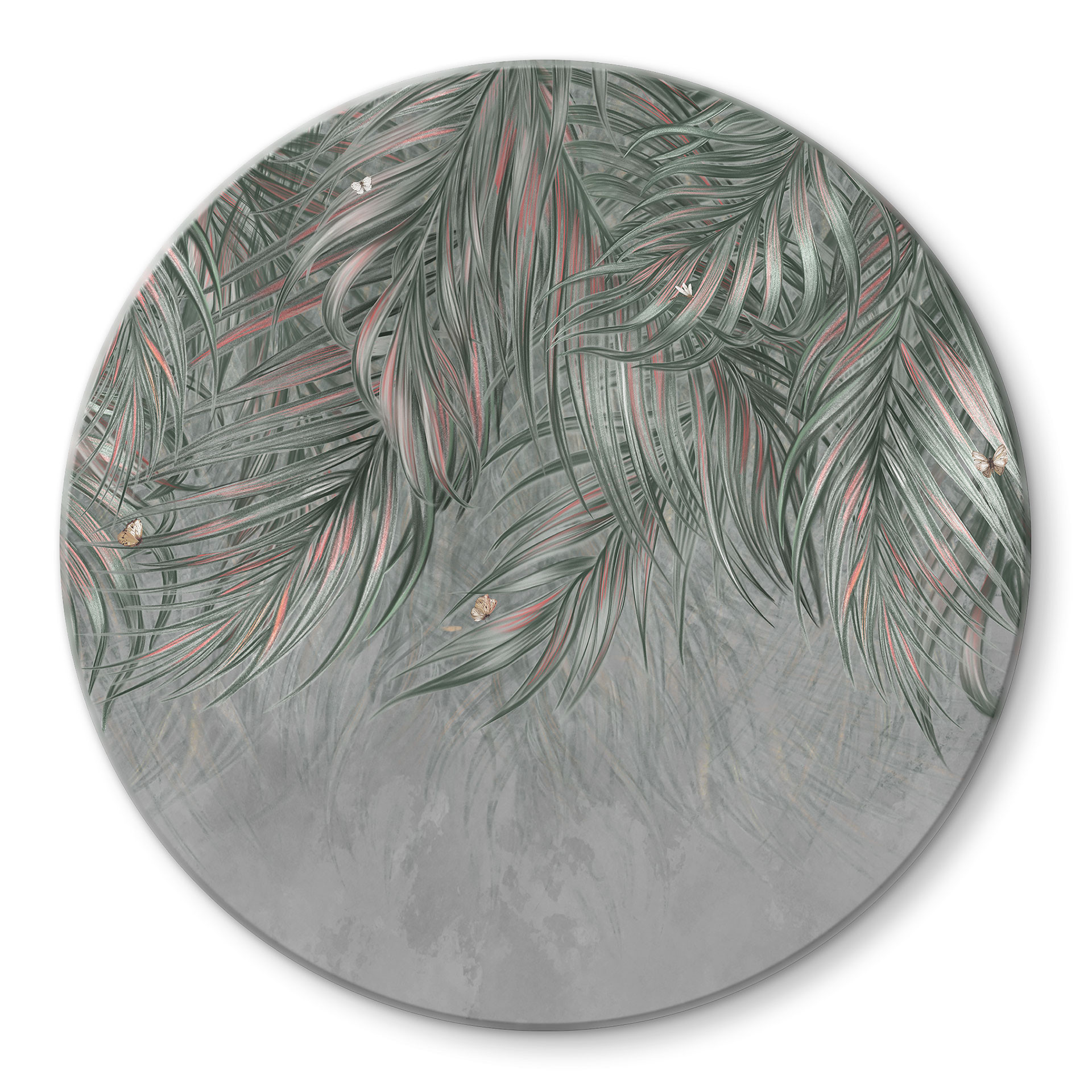 Glasschilderijen Exotische palmbladeren roze-groen - Ms Tiff - Rond