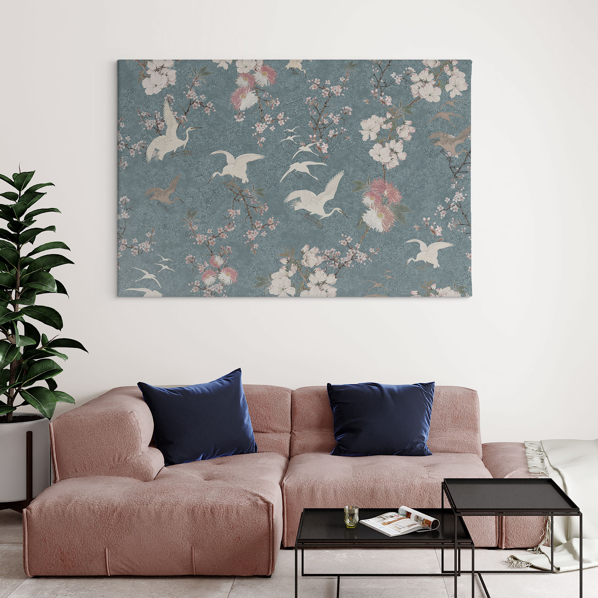 Obraz na płótnie Żurawie w niebieskim kolorze kwitnącej wiśni - Bloomery Decor