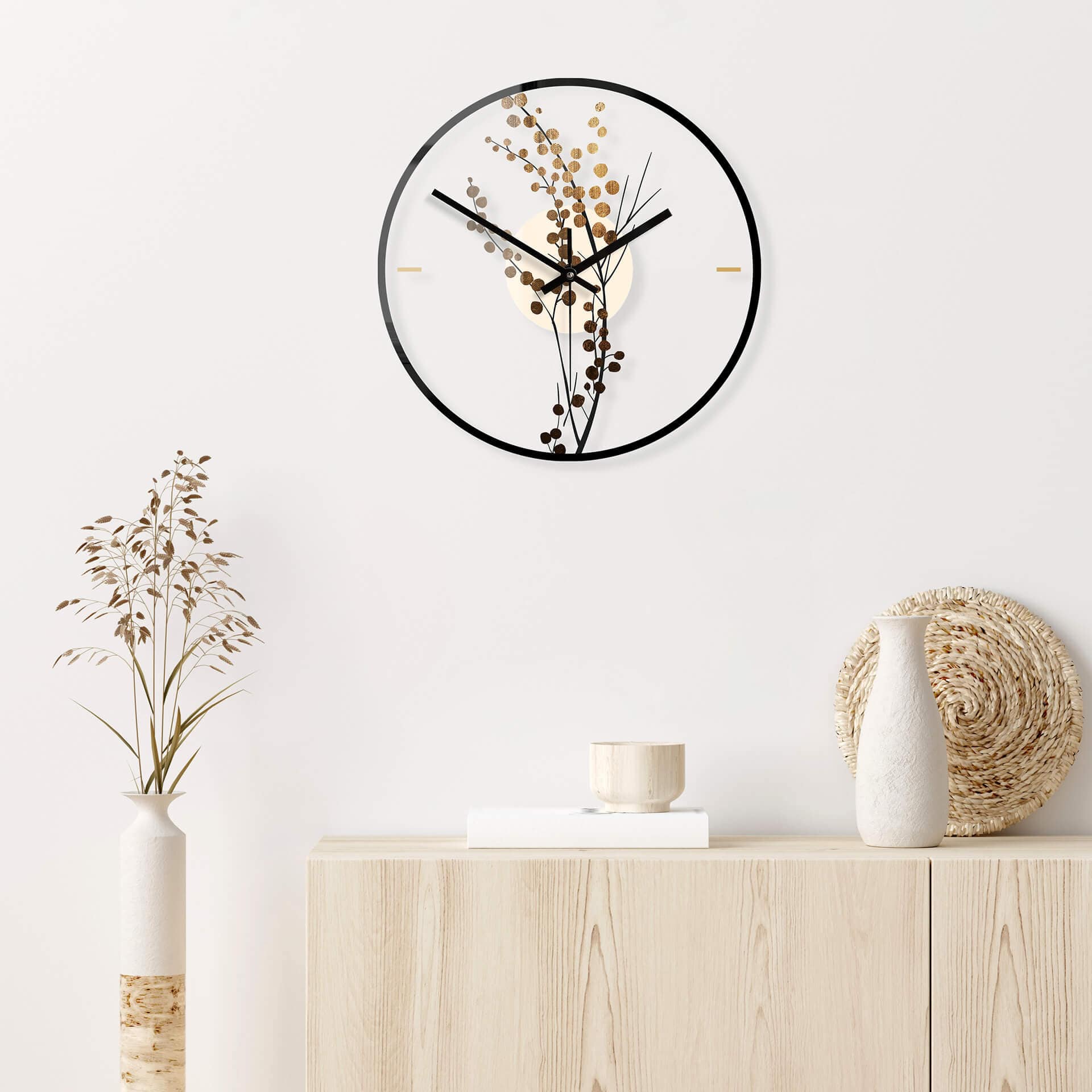 Wanduhr aus Glas - Kubistika - Goldener Zweig - Ø 30 cm