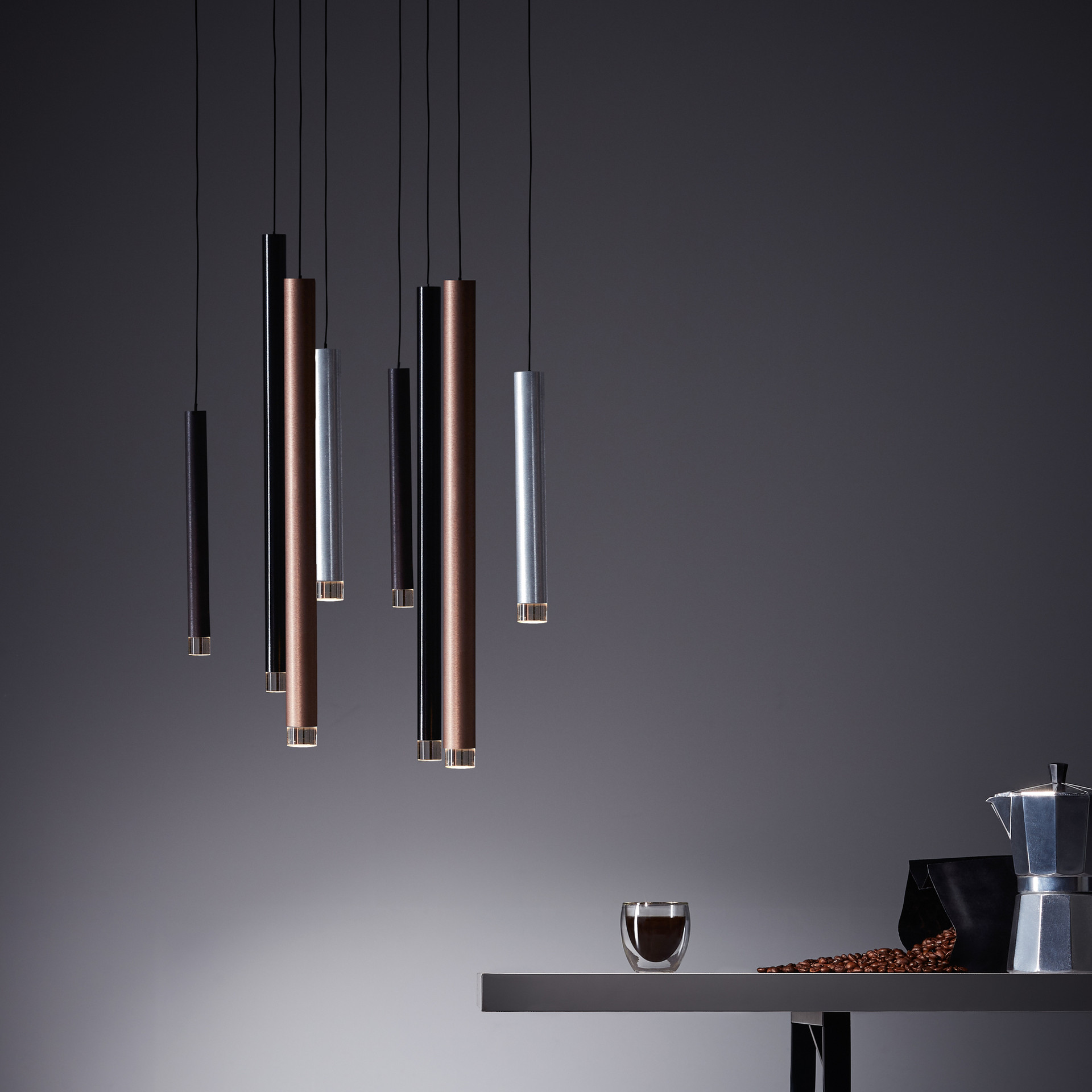 Pendelleuchte Eddy, braun, 180 x 40 cm, Metall