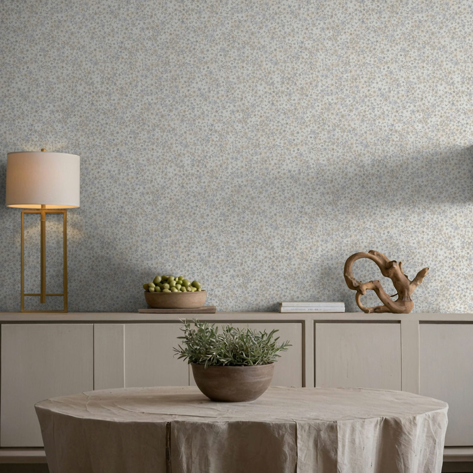 Vliesbehang bloemen, bladeren bloem natuur, klassiek mat in grijs - Papis Loveday