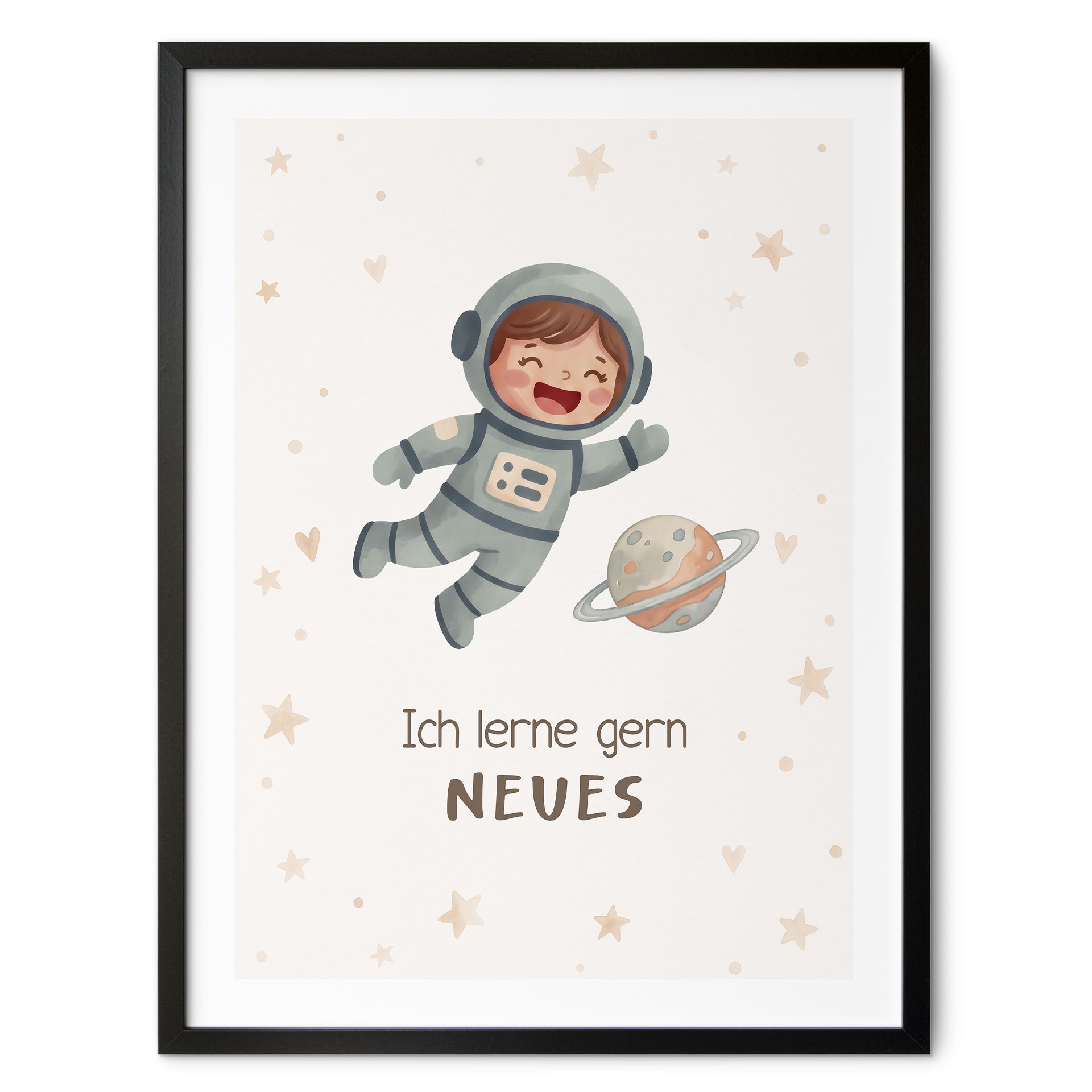 Kinder-Poster 'Ich lerne gern Neues' mit Astronautin