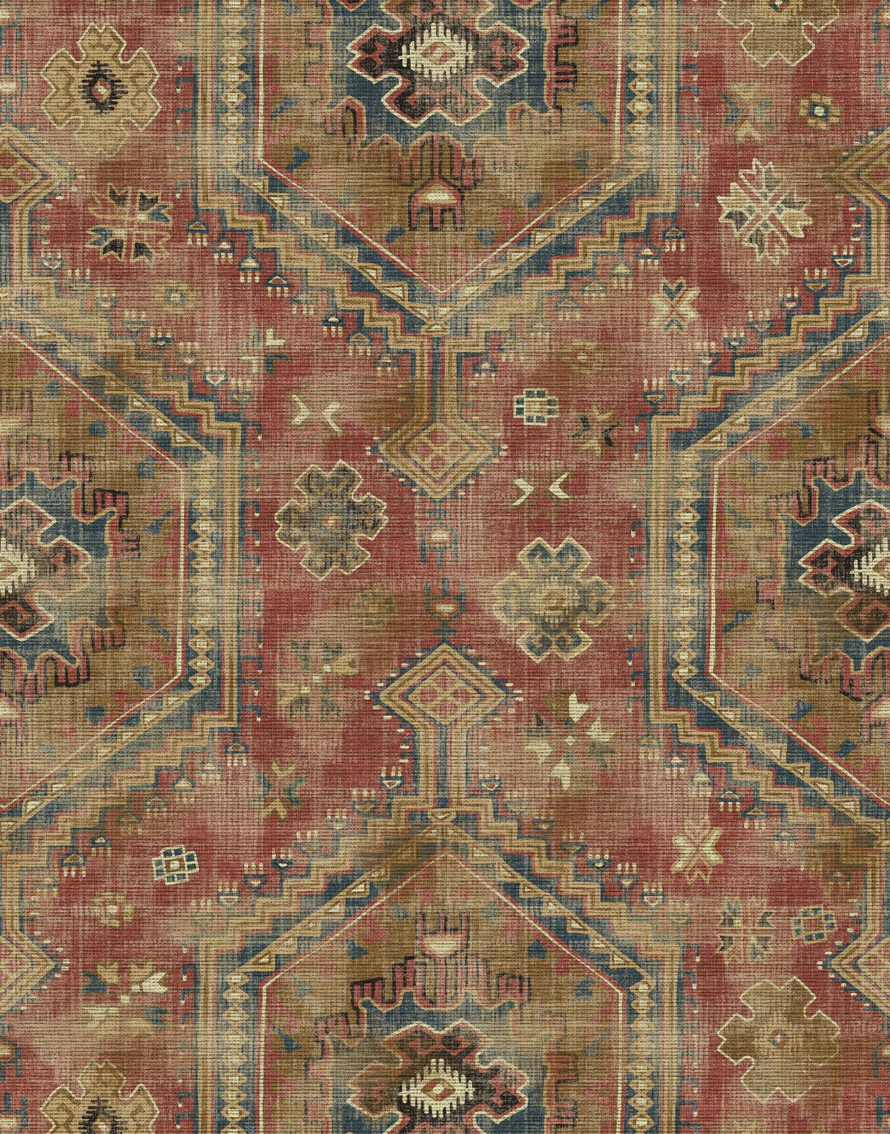 Papier peint photo motif tapis d'orient vintage Échantillon en rouge bleu beige 2,7 x 2,12 m