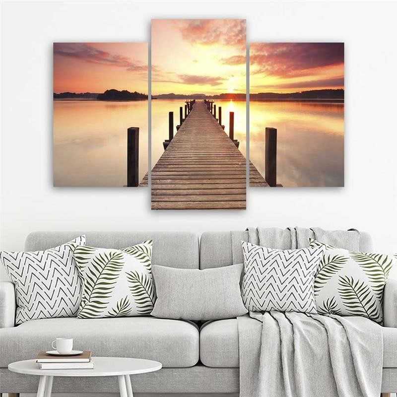 3 stykke lærredstryk, Jetty Lake Sunset