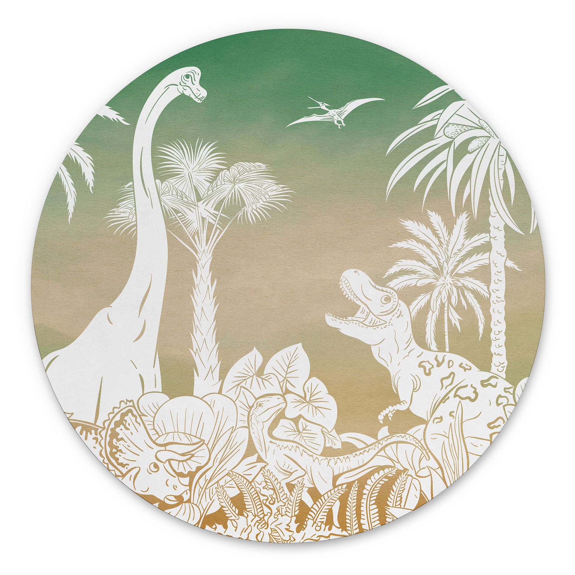 Rundt billede Eventyrlig rejse til dinosaurerne - Ombre - Kikki Belle – print på aluminium