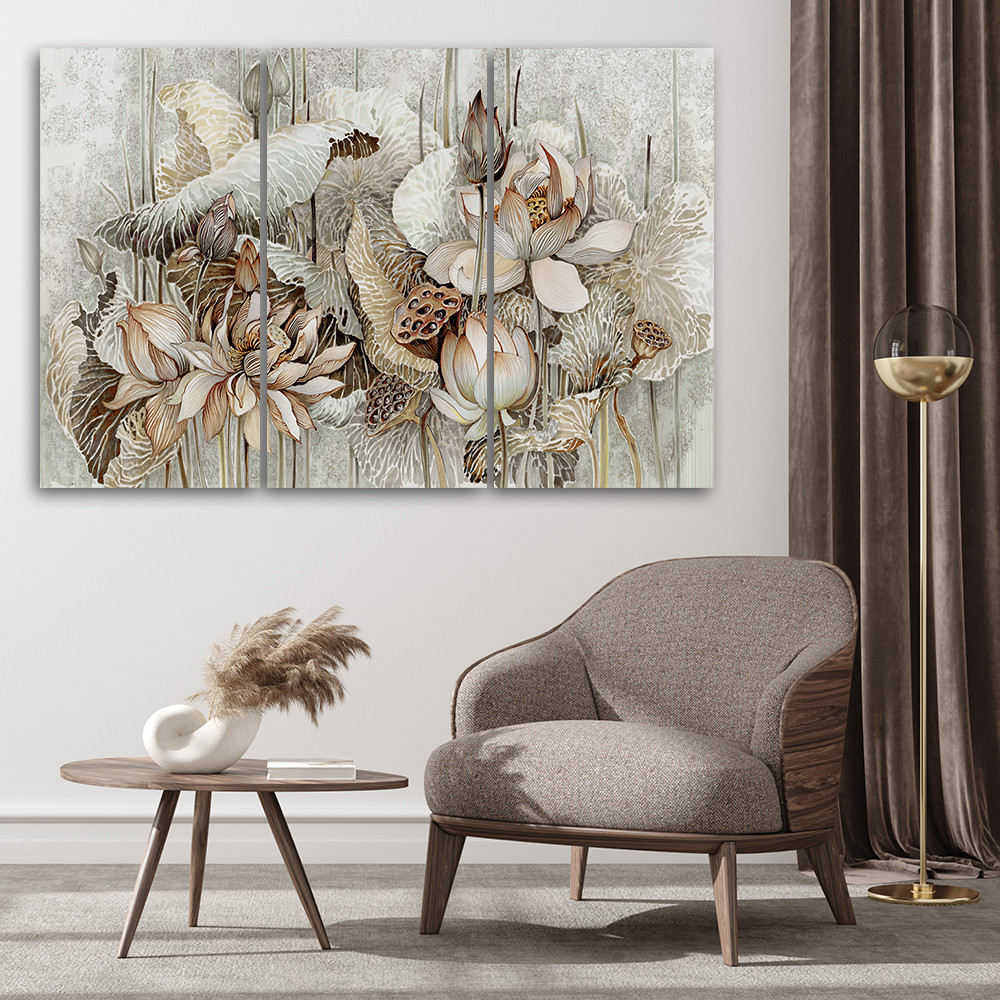 3 stykke lærredstryk, Saint Lotus-blomster