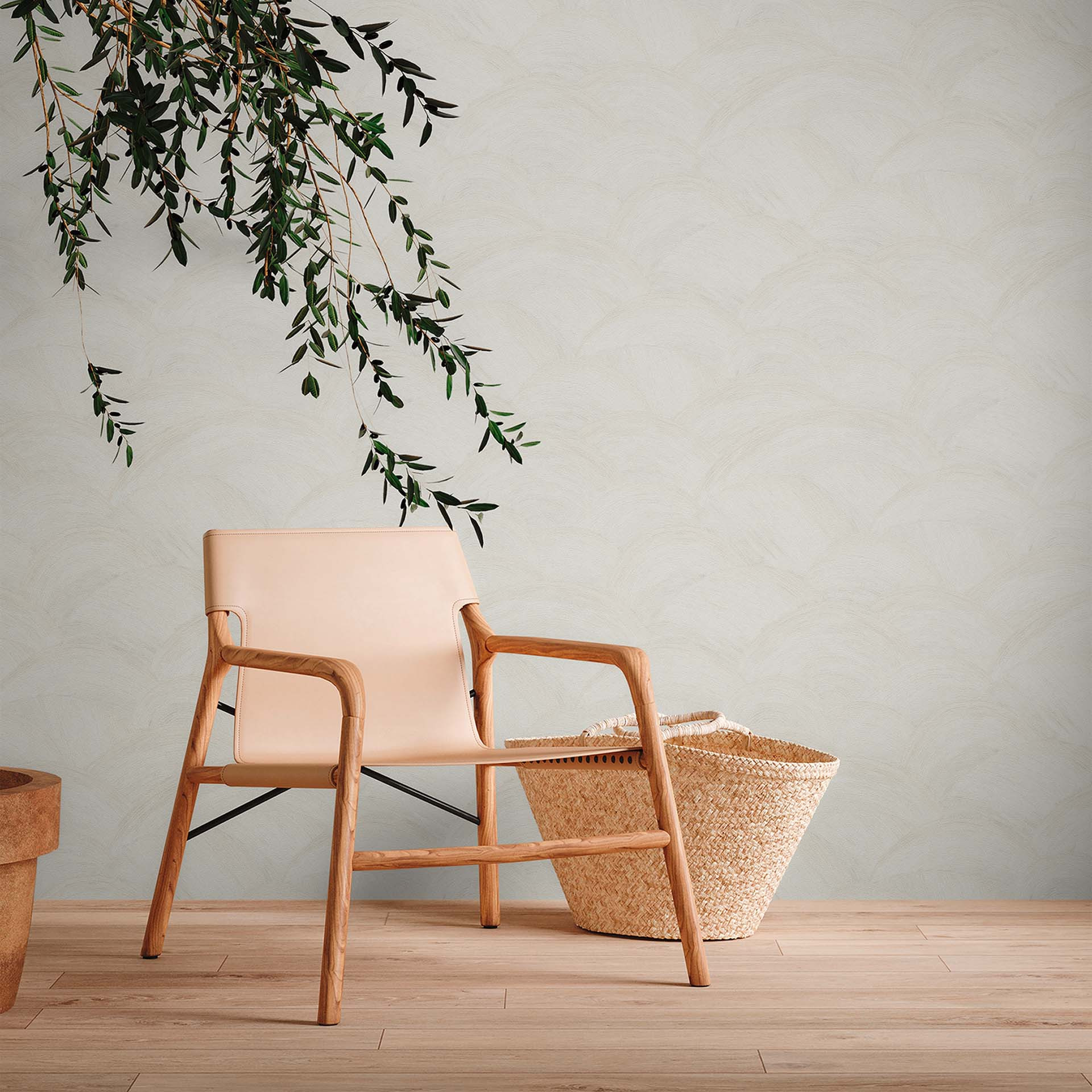 vliesbehang golvend patroon behang wit, crème - modern design behang voor de woonkamer