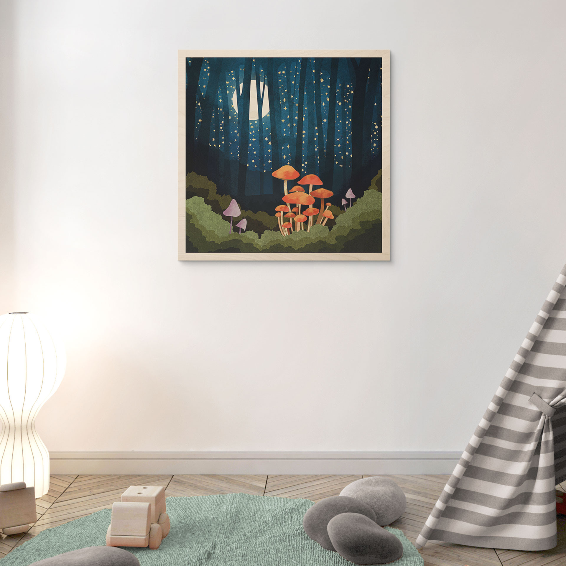 Plakat drewniany las i gwiazdy nocą - SpaceFrog Designs - Square